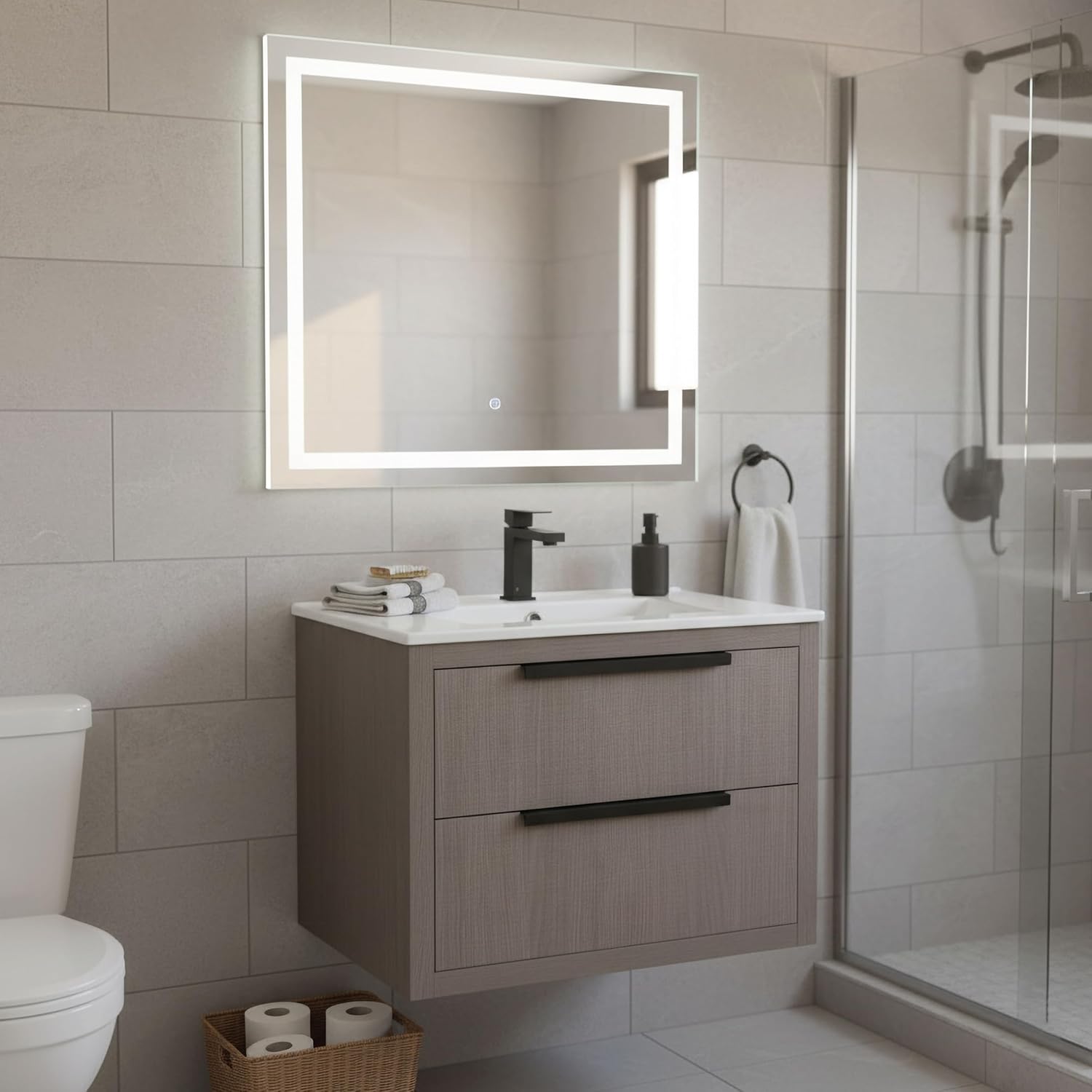 Fine Fixtures Kingsford Modern 30 Inch Bathroom Vanity with Sink, Gray Oak Finish, Elegant Bathroom Vanities for Modern Homes, Stylish Storage Solutions for Bathrooms