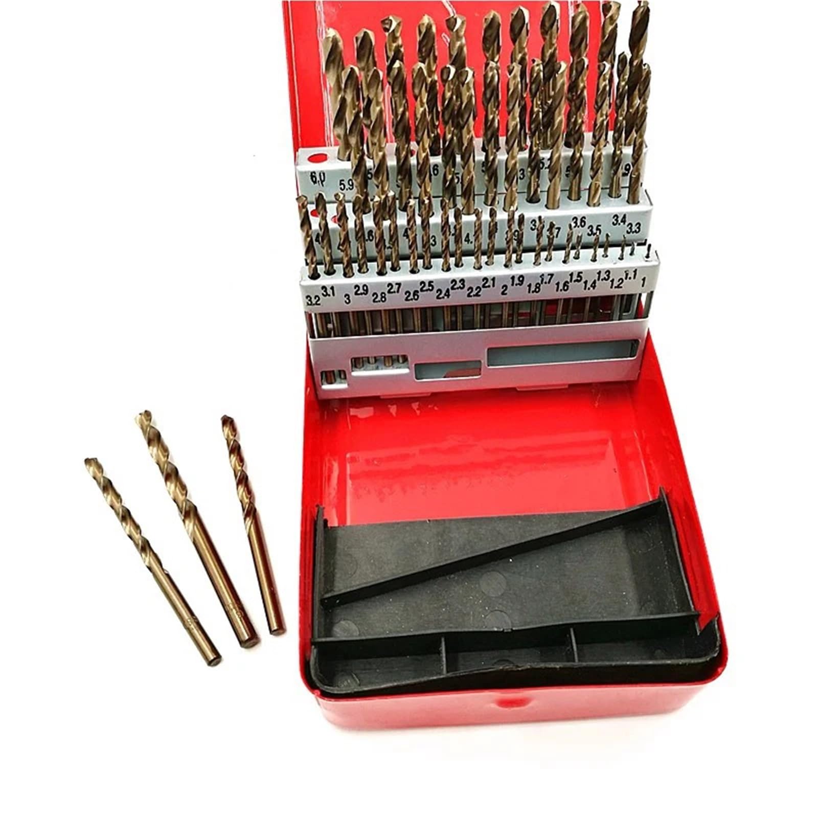 Juego de brocas para taladro rotativo Juego de brocas cobalto M35 41/51 piezas, HSS-Co, longitud estándar, con estuche metálico for taladrar acero inoxidable, madera y metal(41Pcs 6-10mm)