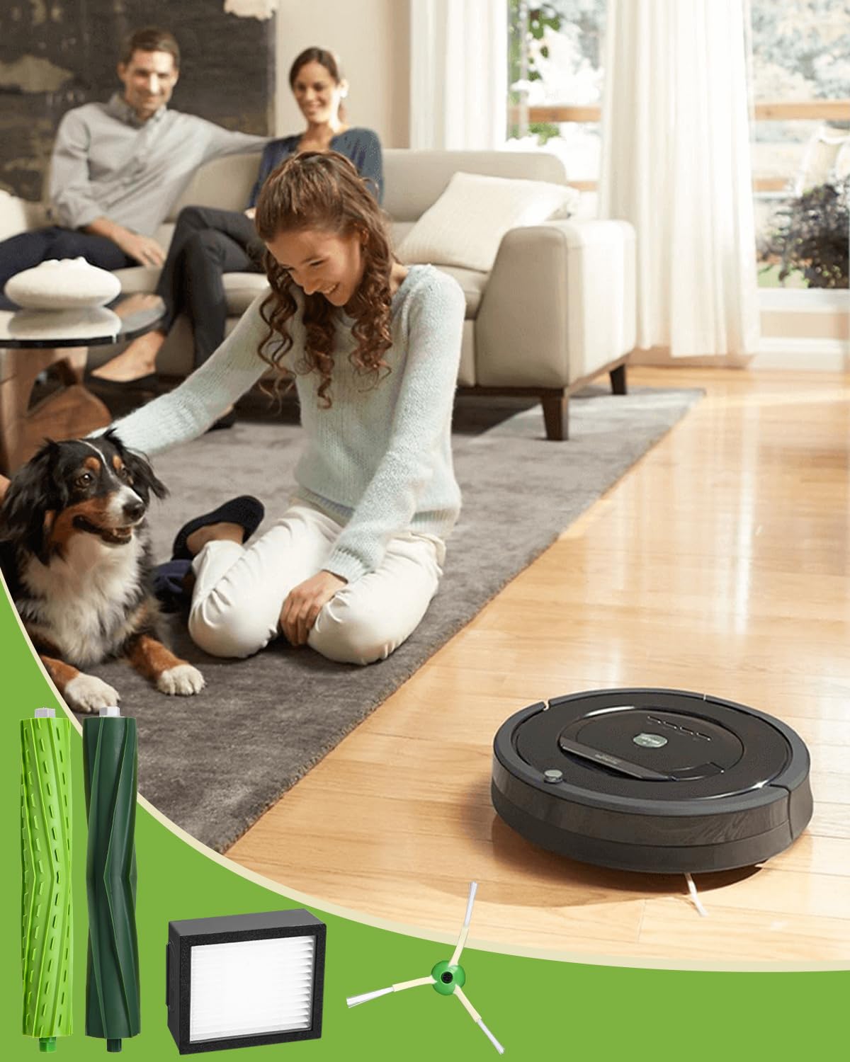 Zestaw akcesoriów części zamienne do iRobot Roomba i7 i7+ i3 i3+ i4 i4+ j7 j7+ i8 i8+ odkurzacz, akcesoria szczotki, 3 zestawy gumowych szczotek, 10 wydajnych filtrów, 10 szczotek bocznych