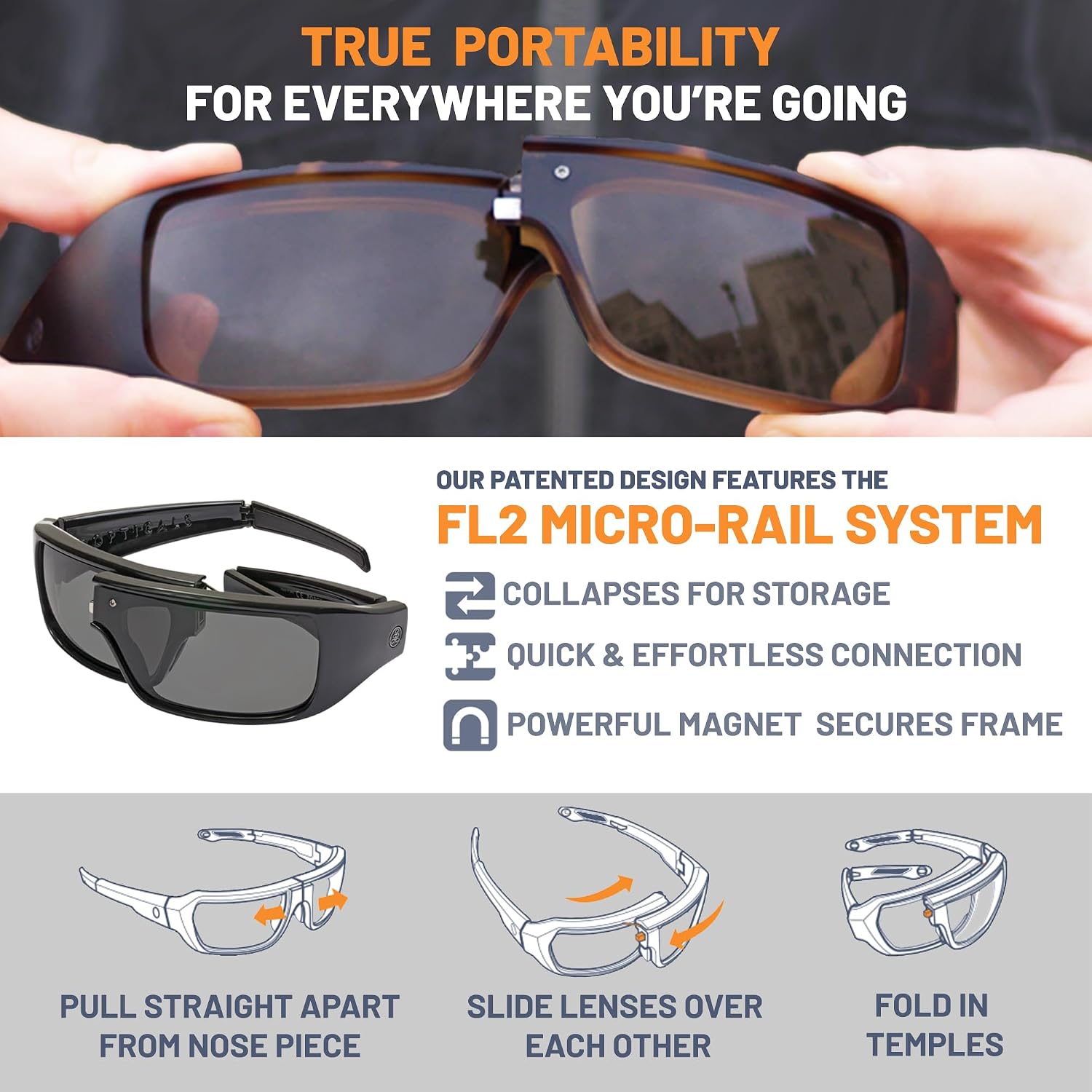 POPGEAR Mens Sport Sunglasses, Womens Polarized Sunglasses, Grilamid TR90 Made in Italy, Easily Collapse For Compact Storage