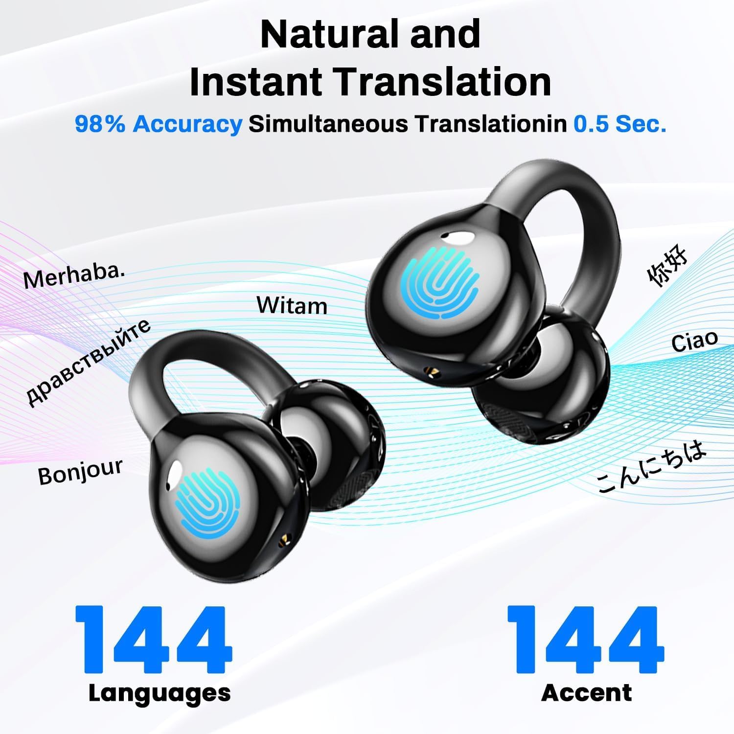 AI Translation Earbuds Real Time 144 Language Translation Headphones, Online Wireless Language Translator Earbuds 3-in-1 Translating Device with APP for Travel Business Learning - Image 3
