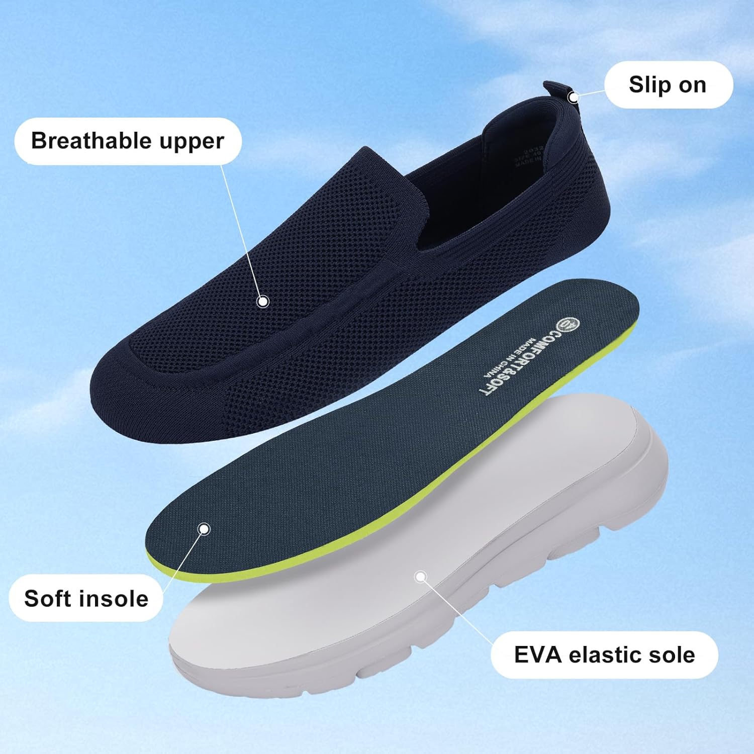 konhill Men's Walking Shoes Slip on Loafers- Mesh Casual Tennis Sneaker Breathable Shoes - Image 2