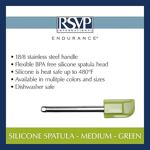 Miniatura 6 de RSVP International Endurance Kitchen Tool Collection - Espátula de silicona, mango de acero inoxidable, 10.25 x 2 pulgadas, verde