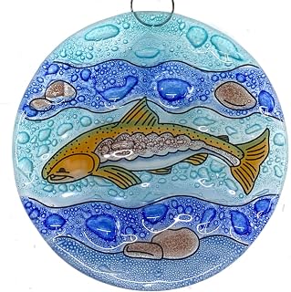 Salmon Ornament Fused Glass Art Handmade Eco Friendly Fair Trade Recycled Window Glass River Fish Christmas Tree Decoration Nature Light Catcher for Fishermen