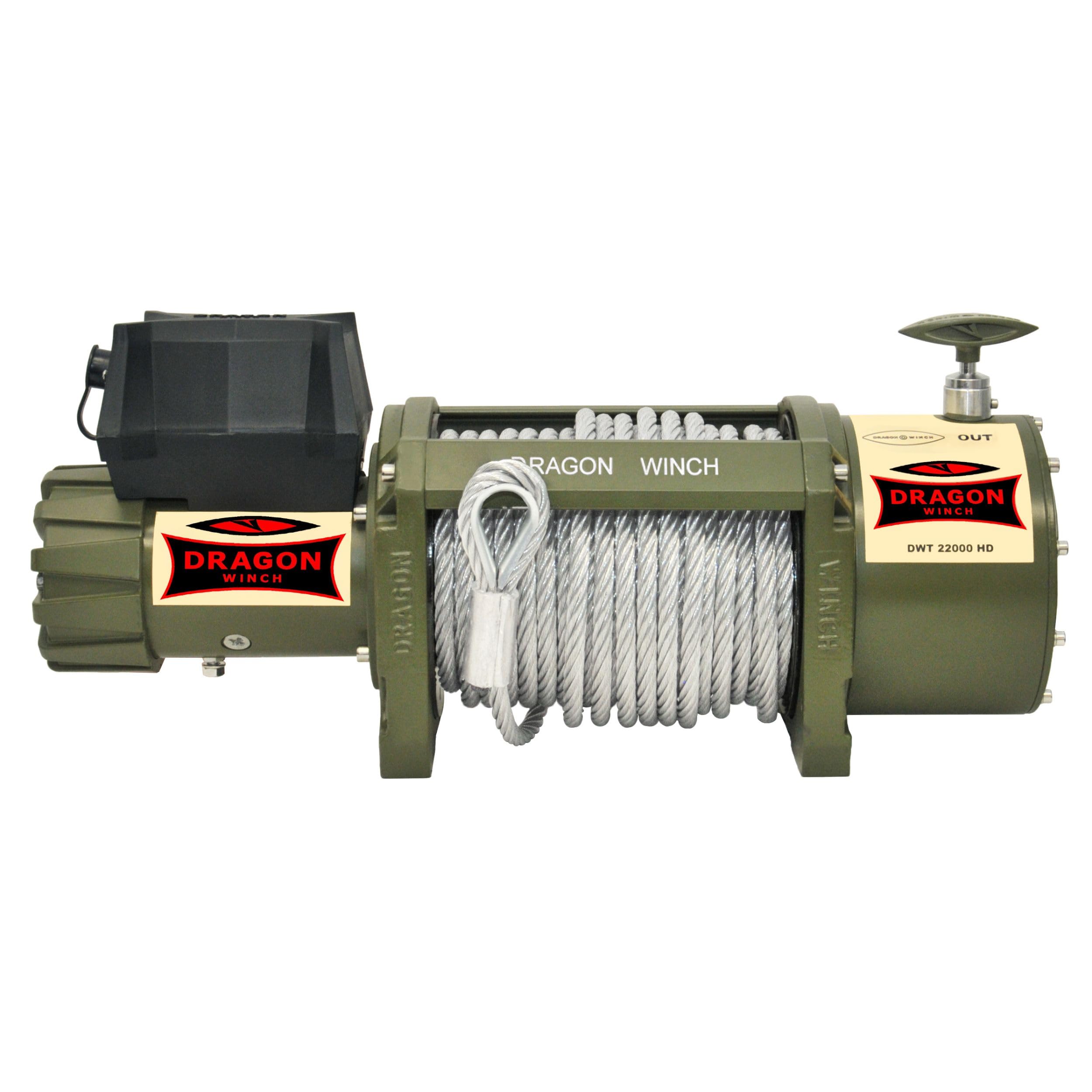 Dragon Winch Cabrestante eléctrico Truck 22000 lbs (9979 kg) 24V con Cuerda de acero 31m para camiones, vehículos comerciales, bomberos | con control remoto inalámbrico y accesorios para Cabestrante