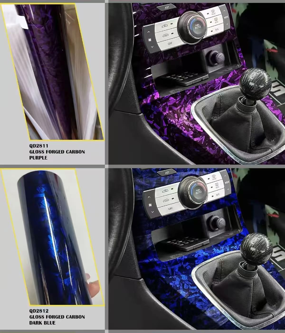 Blue Forged Carbon Fiber Vinyl Wrap, High Gloss Car Wrap Roll Auto DIY Decal Sticker Film Sheet Air Release Self-Adhesive Decor Vinyl