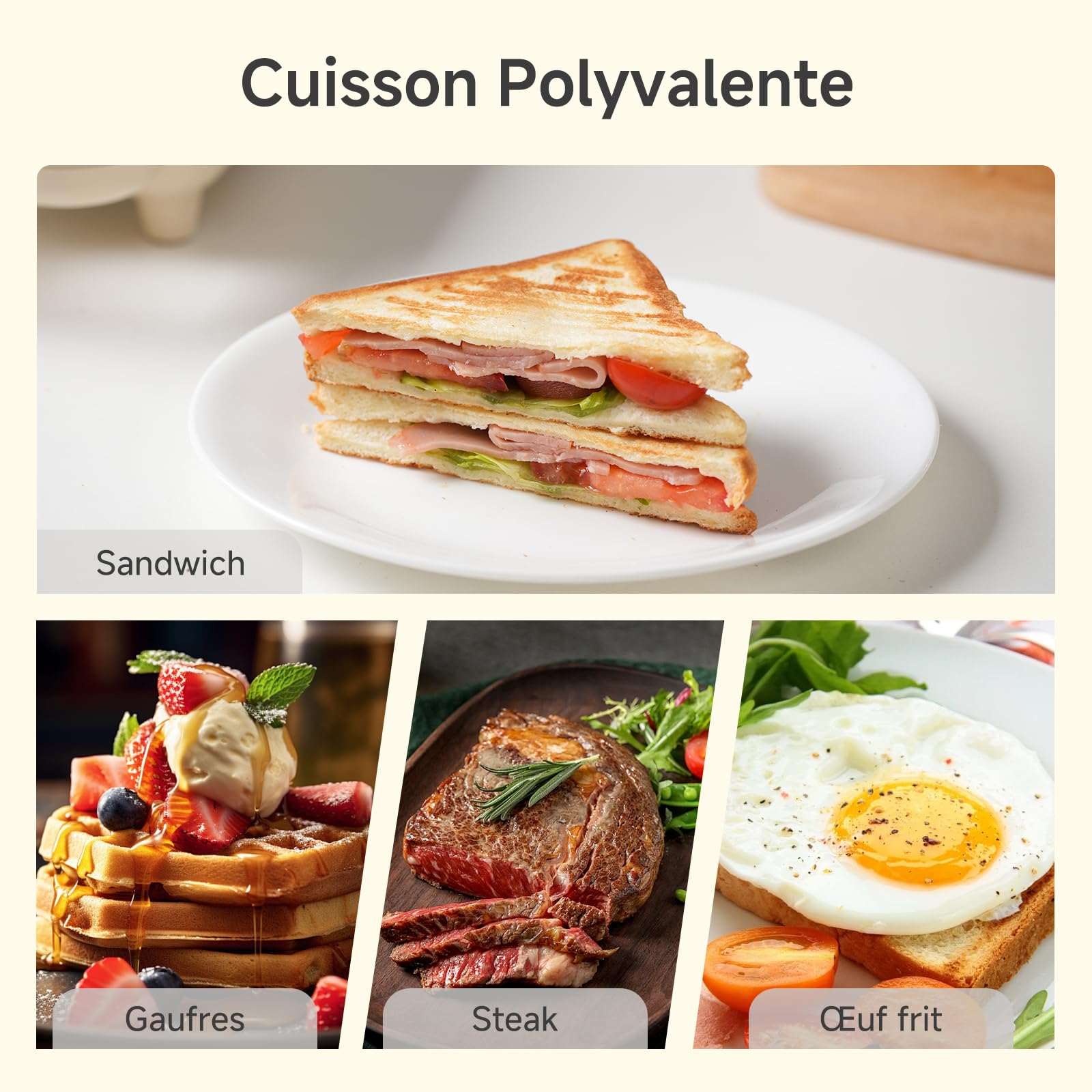 SIMPLUS Appareil à Croque-Monsieur, Grill Panini Sandwich Électrique 650W Antiadhésif PTFE Sans PFOA, Cuisson Rapide 5 min Double Face, Anti-Débordement, Protection Thermique, Steak Œufs Bacon
