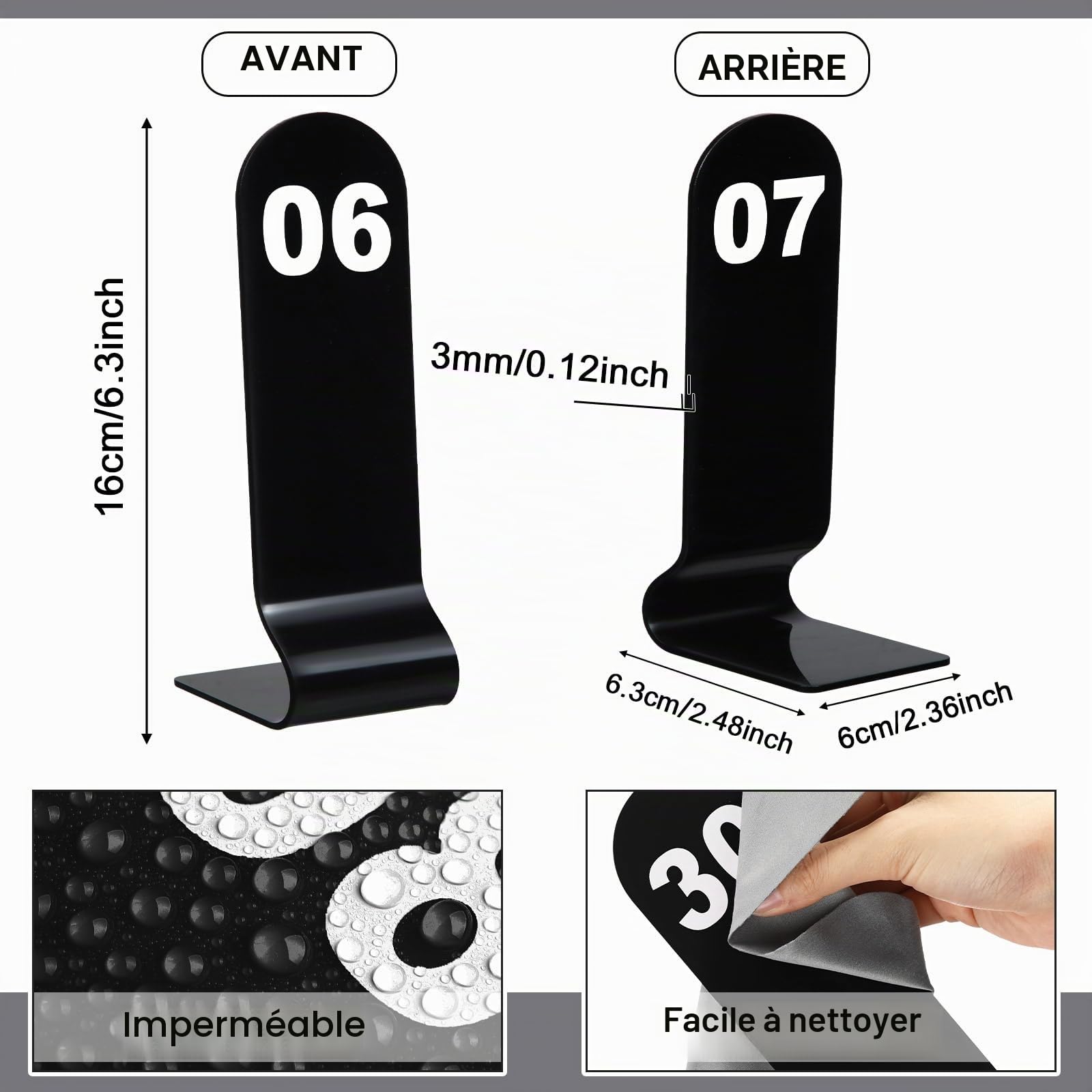 Numéros de table de 1 à 30 numéros de commande de restaurant double face en acrylique pour mariage, restaurant, café, fête, banquet (noir)