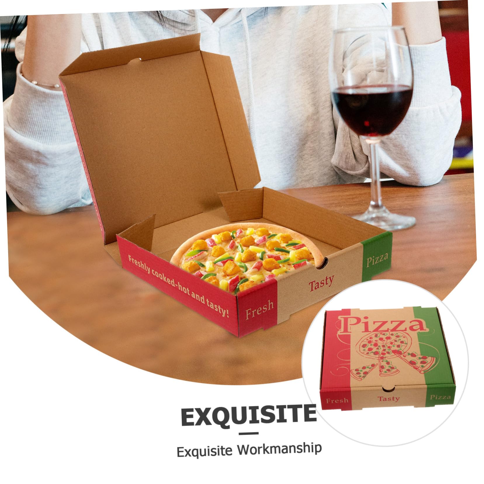 BRIGHTFUFU 10pcs Pizza Takeaway Boxes 8in Square Paper Pizza Carton Portable Boxes for Storage
