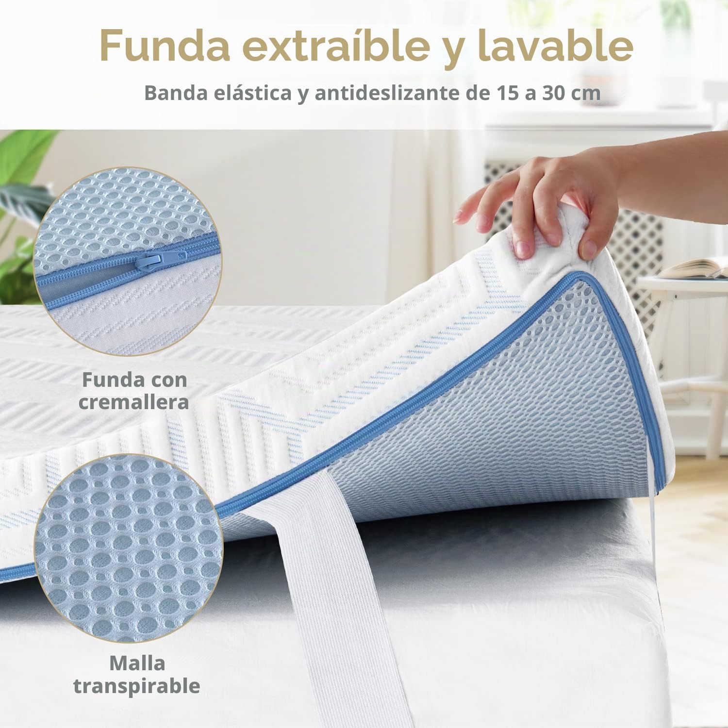 BedStory Topper de Gel 200 x 200 cm, 7,5 cm de Altura, Protector de Colchón de Espuma Viscoelástica, Dureza H2&H3, para Cama Con Somier, Caravana, Sofá Cama, Con Funda Extraíble y Lavable