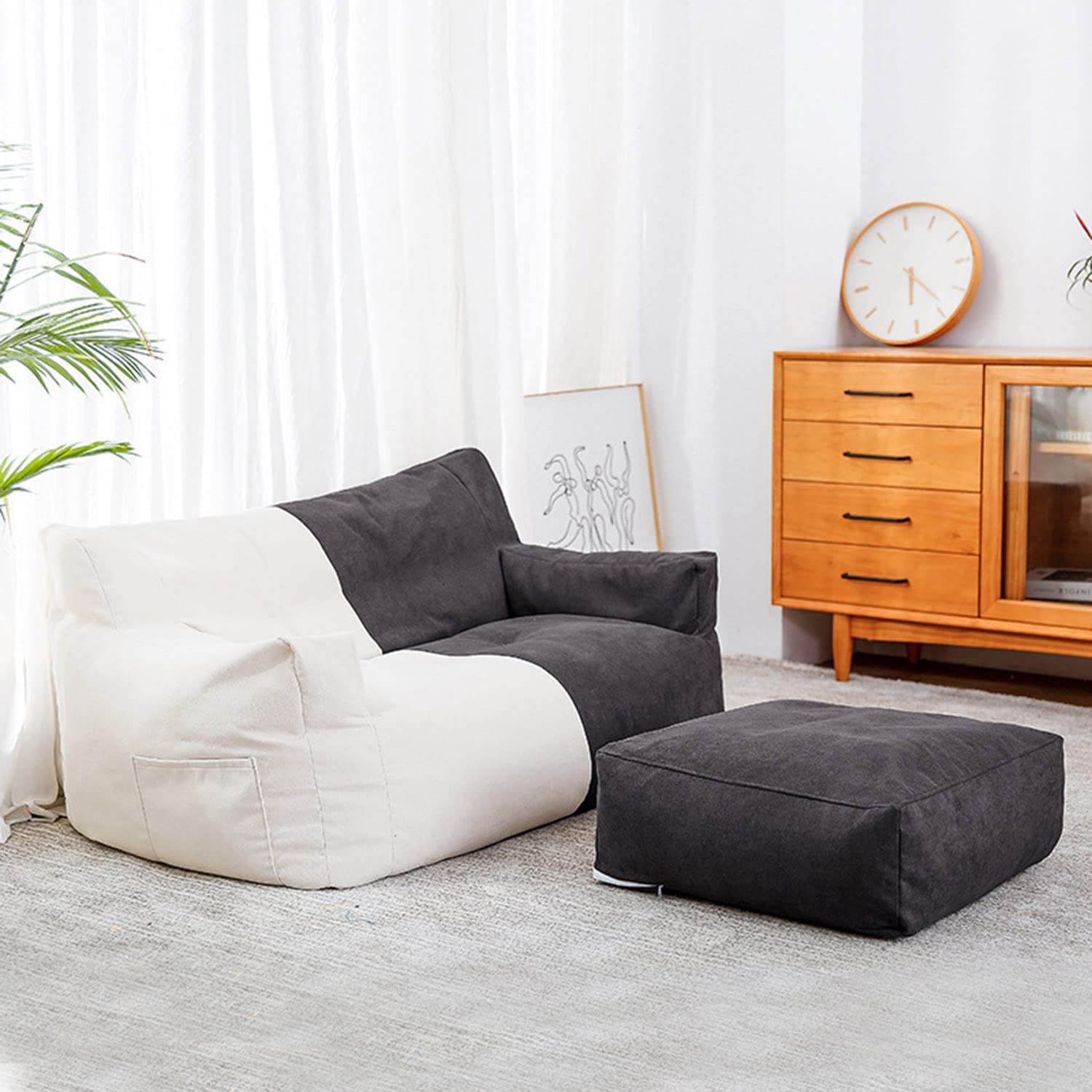 Soft Bean Bag Chair Cover, Large Indoor Outdoor Bean Bags (NO Filling Included) for Adults, Water Resistant Lounge or Garden Beanbag, Adult Gaming Bean Bag Chairs,White+Black