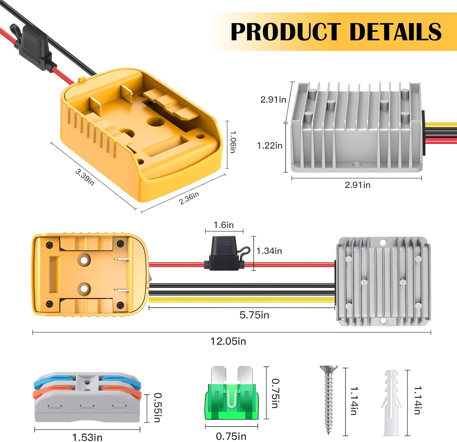 20V to 12V Step Down Converter for Dewalt 20V Battery, 240W DC Voltage Regulator with Over-Discharge Protection, Power Converter Adapter with Switch for Power Wheel Battery Adapter, DIY RC Toy Cars - Image 8