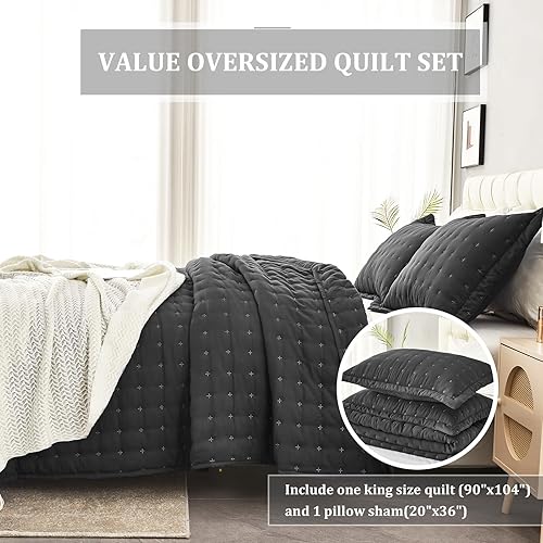 Miniatura 5 de OFIXI Juego de ropa de cama de tamaño Queen con fundas de almohada, colcha ligera y suave, funda de edredón de microfibra prelavada, colcha de cama