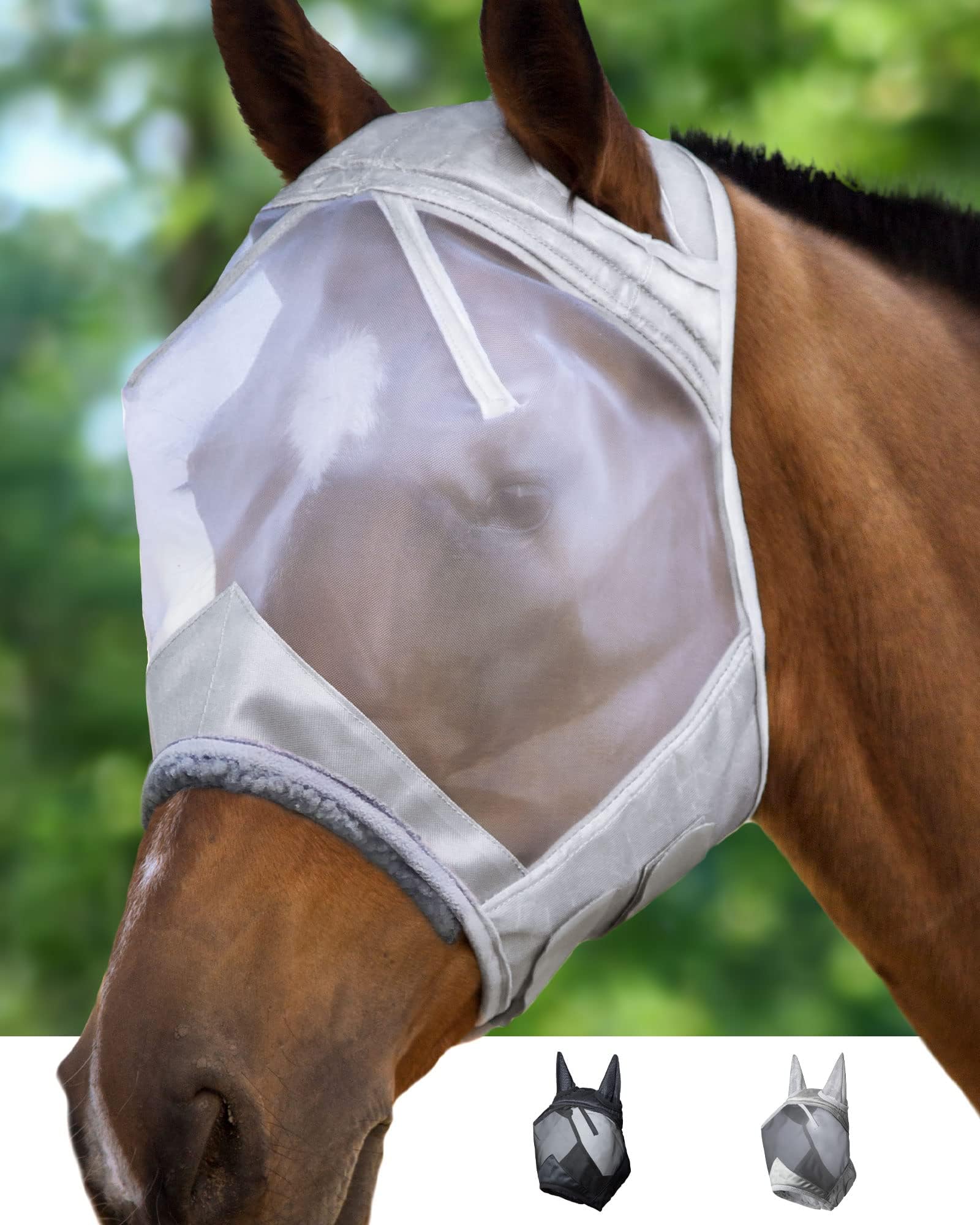 Harrison Howard CareMaster Horse Fly Mask Large Eye Space Half Face with Ears Moonlight Silver Small Pony