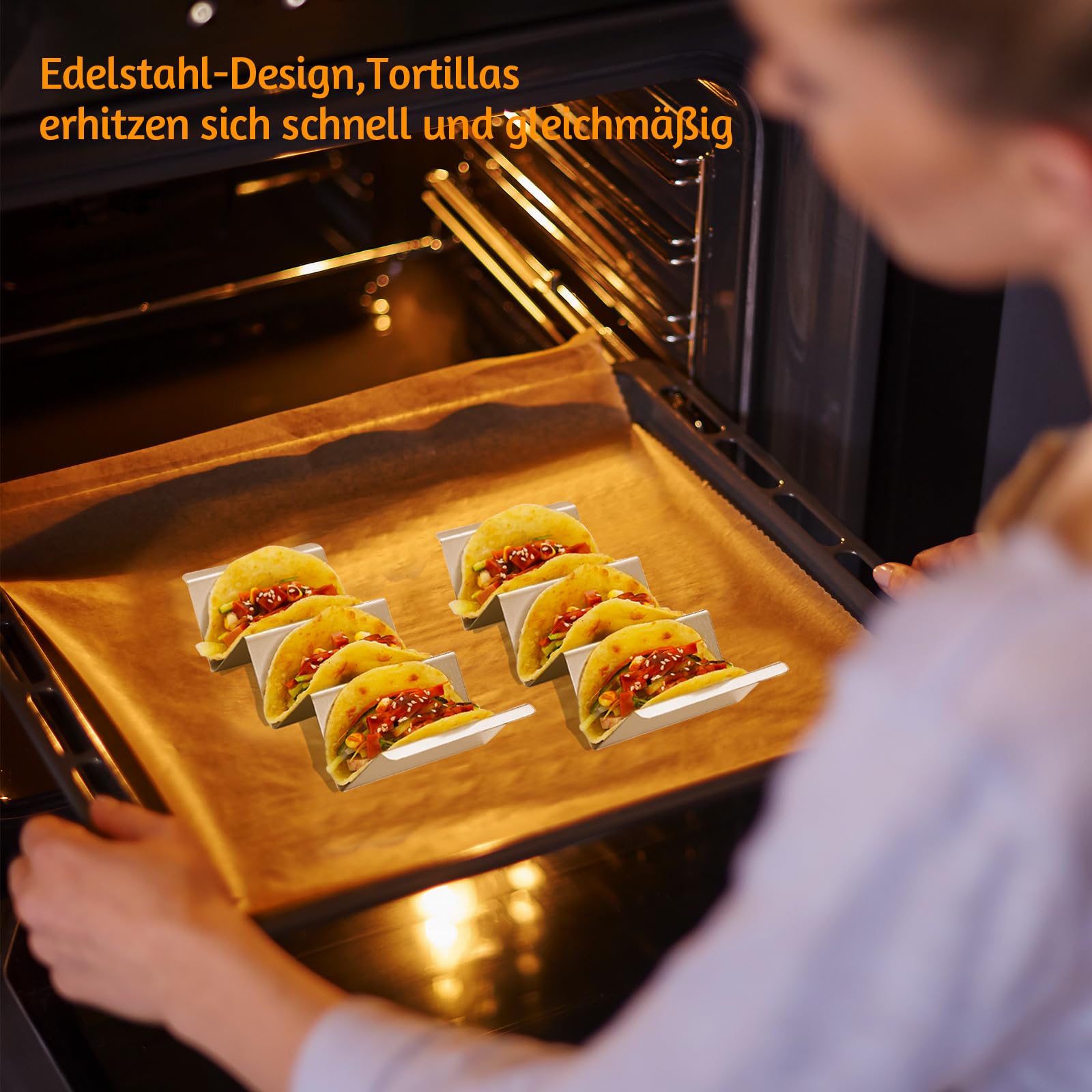 Taco houder voor taco's, hot dogs, sandwiches en pannenkoeken, 6 stuks, 304 roestvrij staal, geschikt voor gezinnen, feesten, picknick