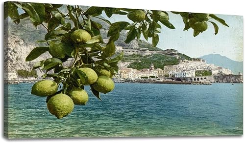 Lienzo decorativo de 24 x 48 pulgadas, arte de pared de Italia vintage, paisaje de limonero, limonero, limones, cuadros enmarcados, impresiones de