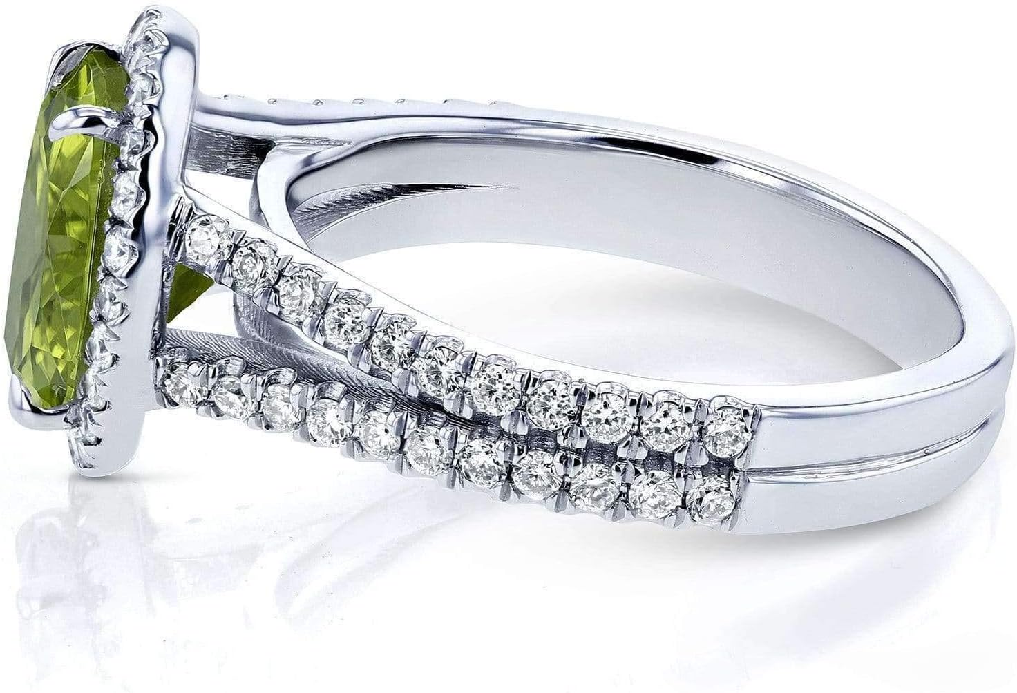Kobelli 3-CTW Green Peridot and Diamond Halo Split Shank Ring 14k White Gold
