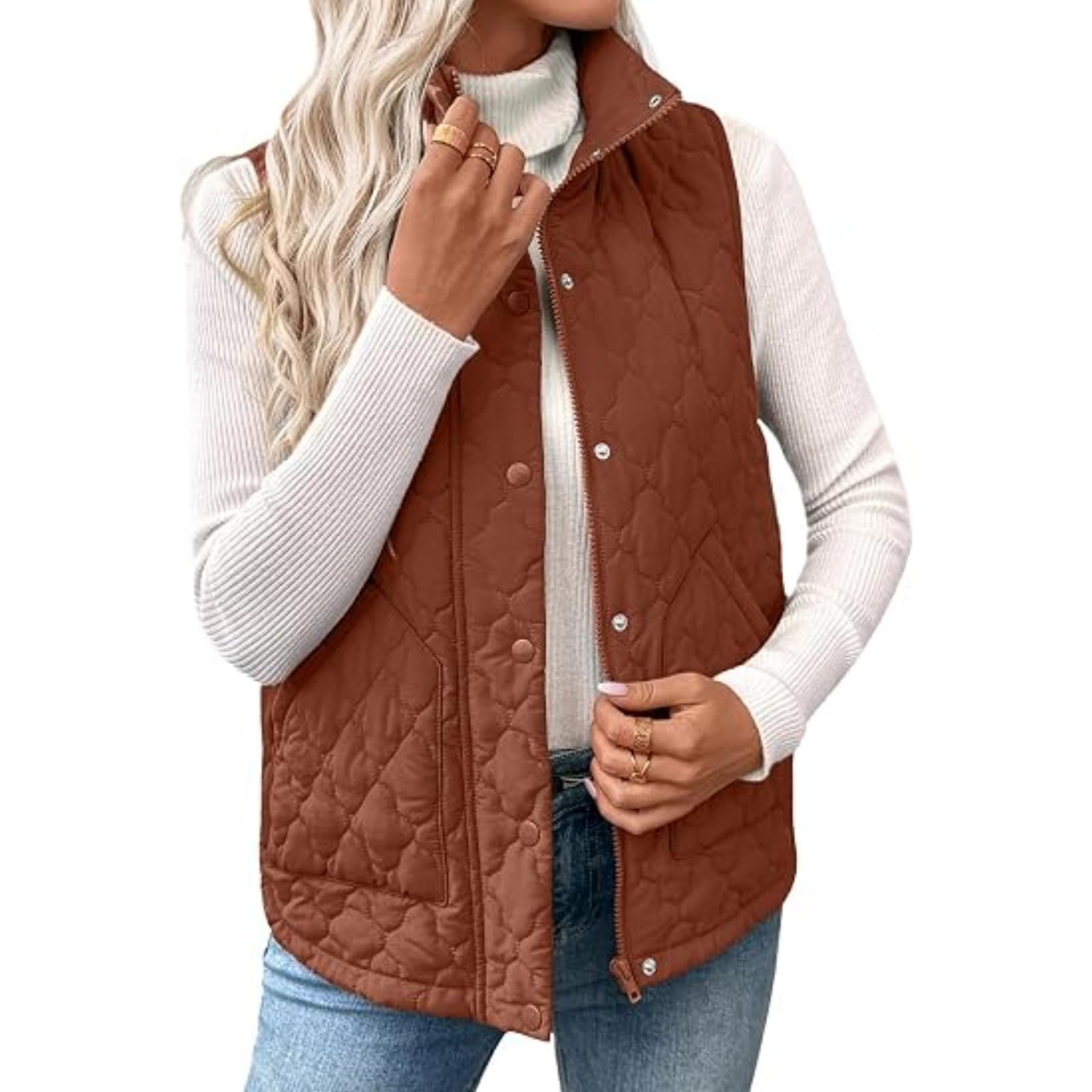 Fleeceweste Damen Stehkragen Ärmellose Teddy Weste Warm Steppweste