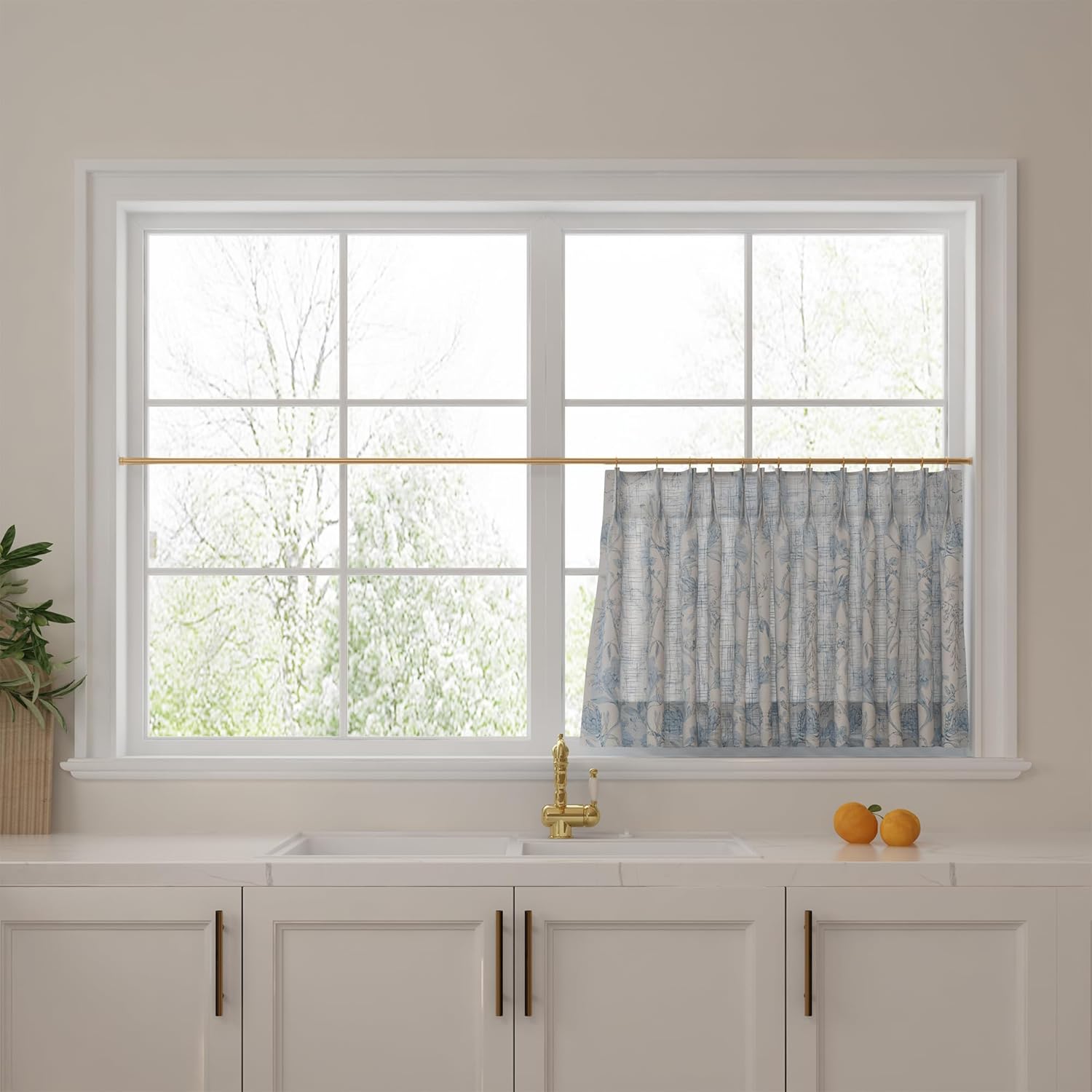 TWOPAGES Floral Printed Cafe Curtain Custom Linen Kitchen Curtain for Small Window,1 Panel