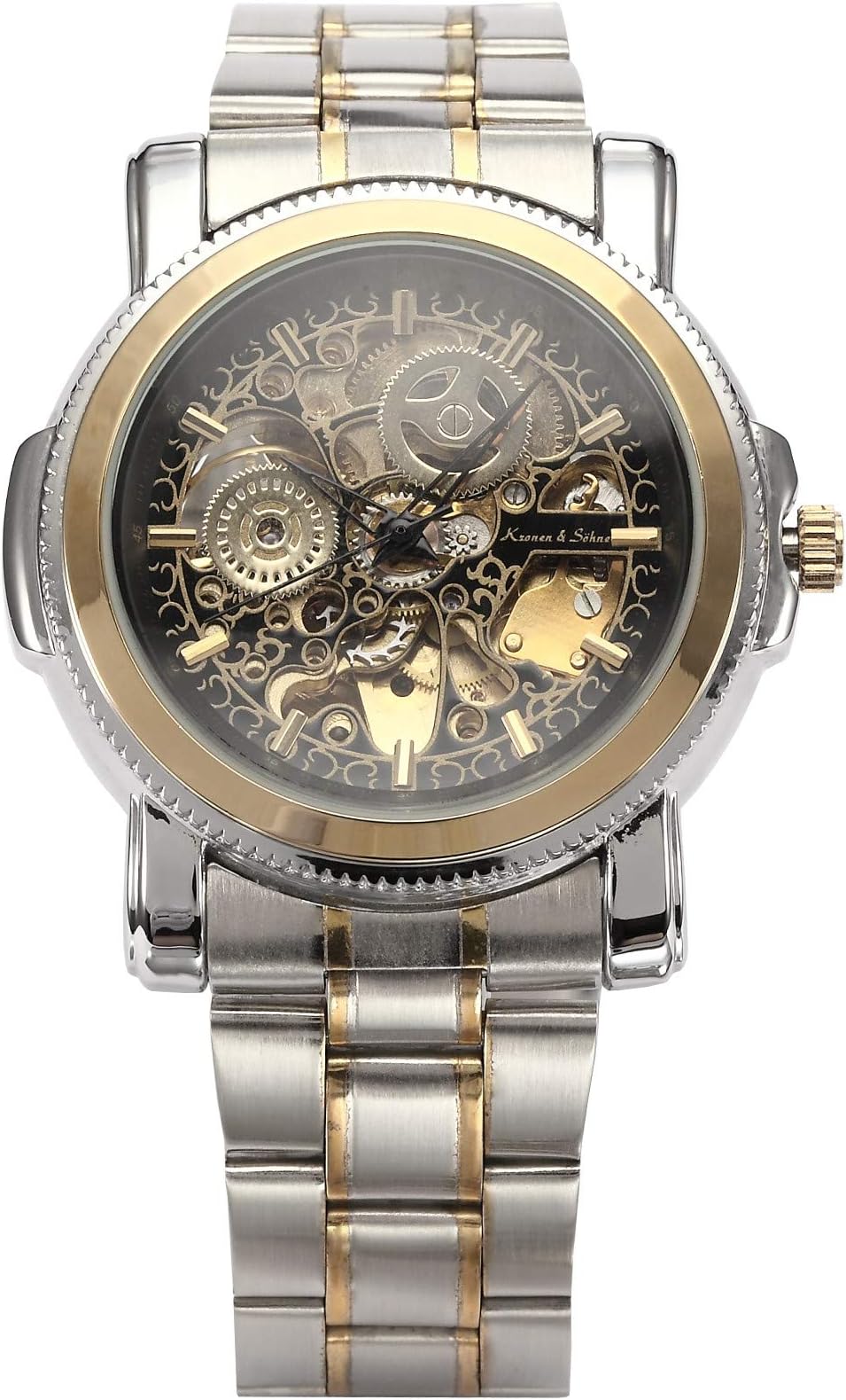 KS Royal Carving Men's Black Dial Automatic Mechanical Skeleton Stainless Steel Watch KS138