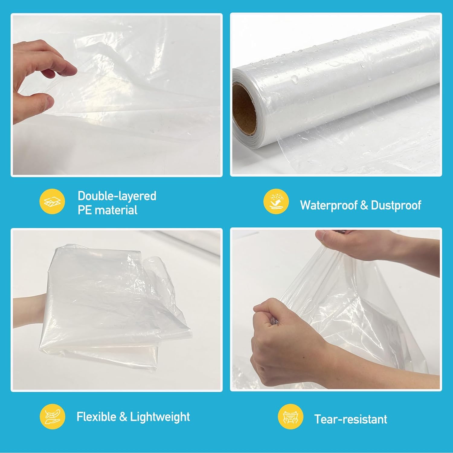 200 ft x 22" Lay Flat Poly Tubing, Flexible Ventilation Duct for Blower, Fan, HVAC, Temporary Airflow, Dust & Fume Removal,Poly Bag Packaging Solution