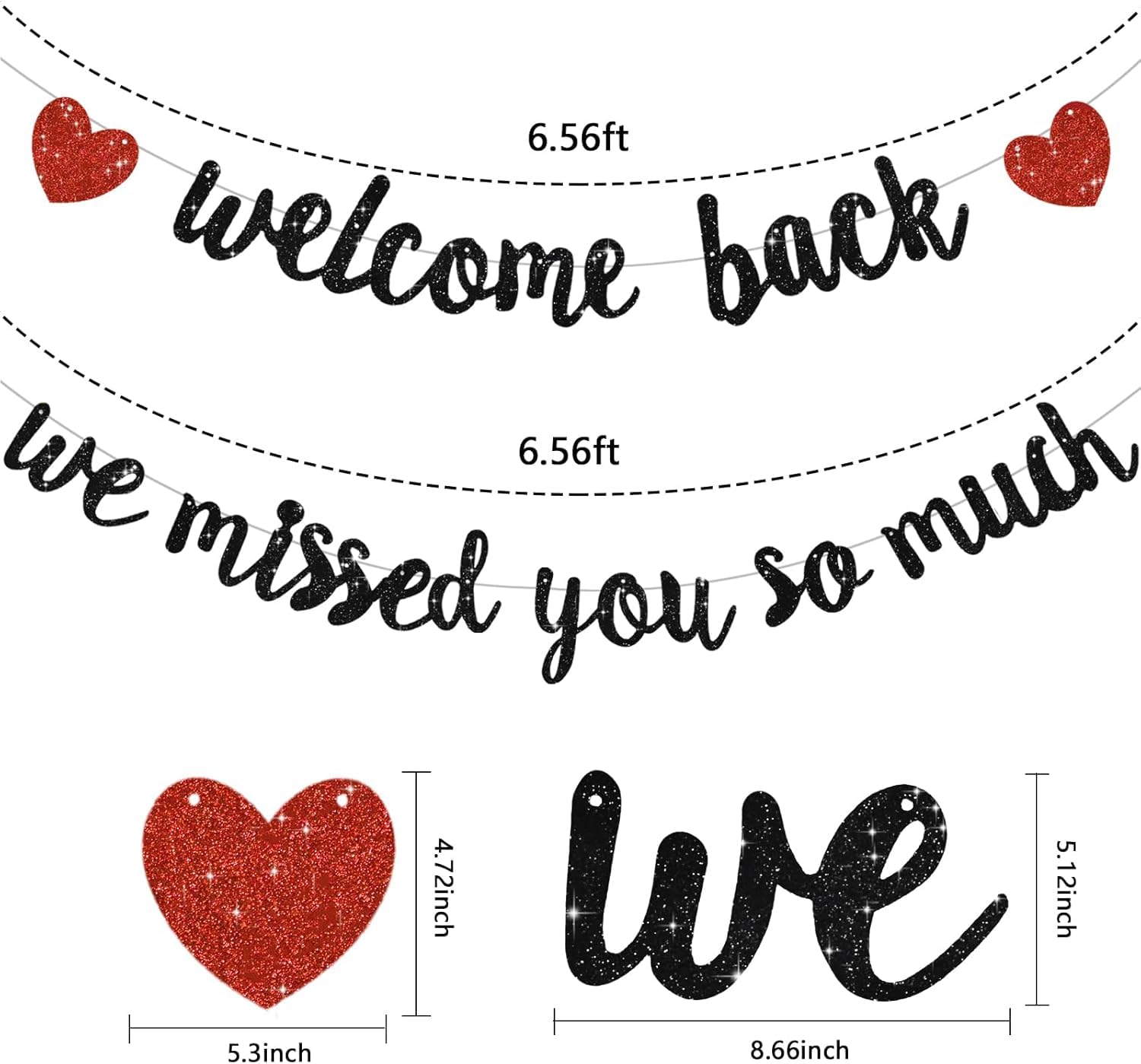 DecoGlee Glitter Black Welcome Back We Missed You So Much Banner,NO DIY,for Welcome Home Celebration Decorations Family Gathering,Back to School Events Military Homecoming Decoration - Image 2