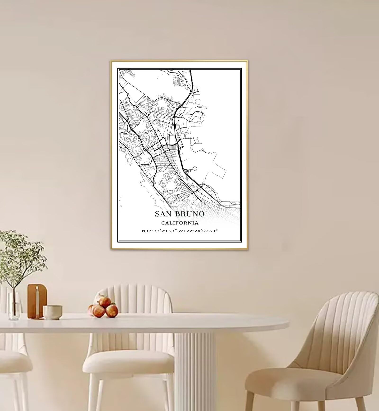 Tanokcrs San Bruno Kalifornia Ameryka sztuka ścienna mapa miasta obrazy płótno nieoprawiona grafika nowoczesny prosty plakat wystrój domu biura 61 x 91 cm