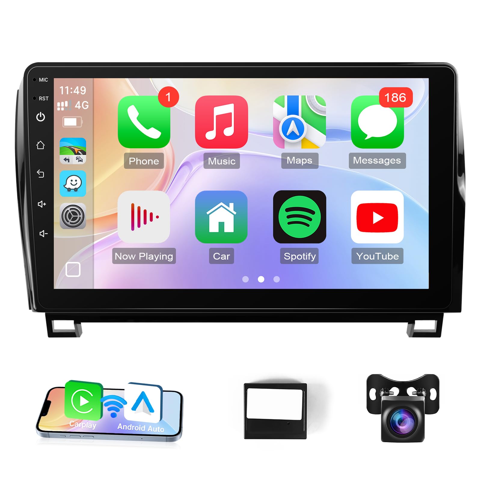 android 12 car stereo for toyota tundra 2007-2013 sequoia 2008-2018 with wireless carplay android auto, 10.1 inch touch screen with gps navigation bluetooth wifi backup camera, fit large screen