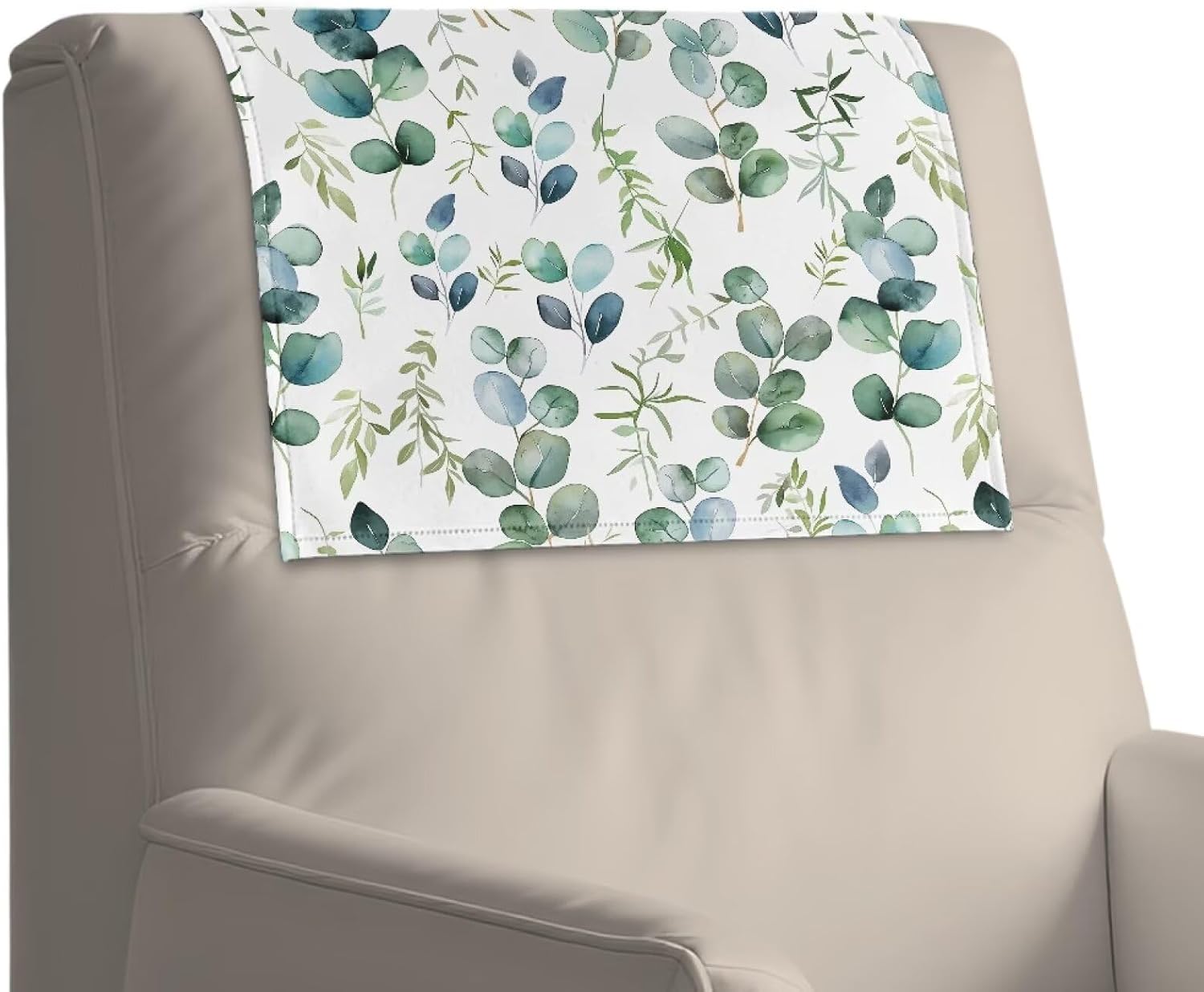 Eucalyptus Leaves Headrest Cover for Recliner Chair 1 Piece Recliner Chair Head Protector Covers with Hook and Loop Novelty Sofa Couch Head Rest Protector for Home Office Decoration