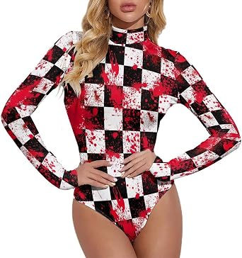Womens Bodysuit Stretchy Jumpsuit Sweatshirts Long Sleeve High Collar Outfits Tummy Control Tops
