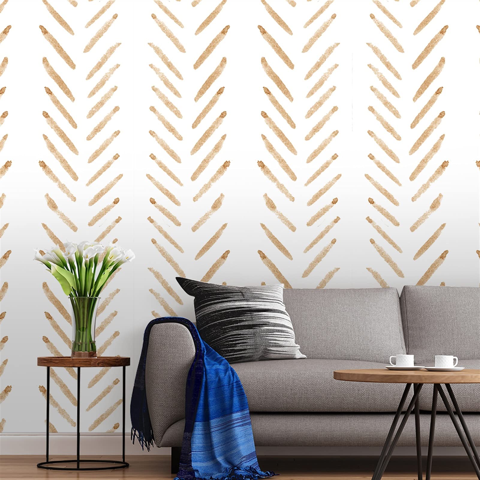 Pegatinas de Pared Pegatinas de pared de vinilo Pintura a mano Herringbone Lines Peel and Stick Wallpaper Wallpaper autoadhesivo Baño para la decoración de la pared del hogar Adhesivos Pared