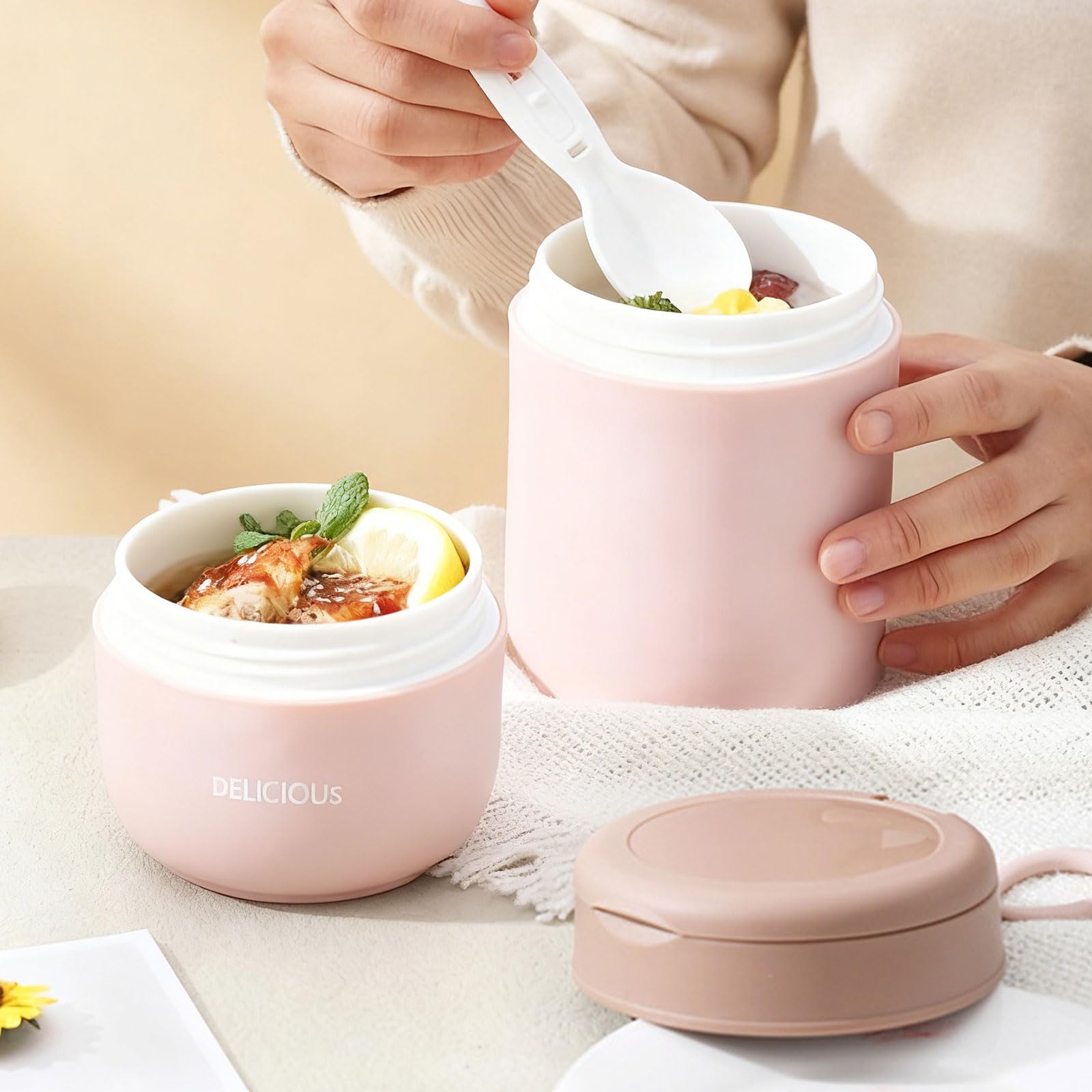 2 bicchieri per cereali To Go con coperchio, in materiale PP, per yogurt, con cucchiaio, 780 ml, tazza per cereali, doppio strato, a prova di perdite, perfetto per lavoro, scuola