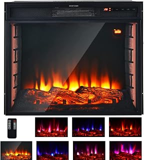 TANGZON 25"/64cm Recessed Electric Fireplace, 1800W/2000W Insert Wall Mounted Heater with 3/7 Flame Colors, 4/5 Brightness, Remote Control, Thermostat, 6H/9H Timer (1000W/2000W, 64 x 17 x 52cm)