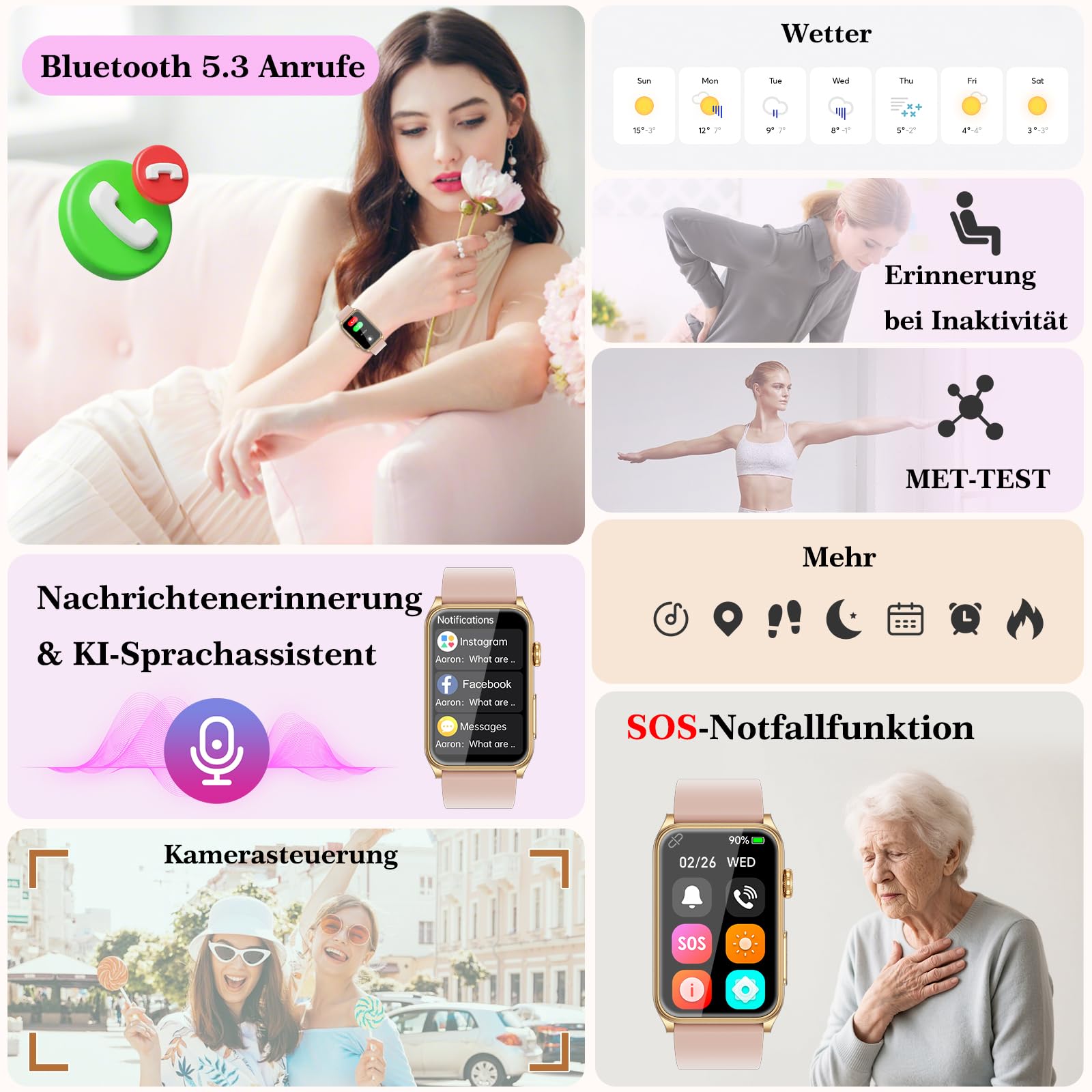 2026 Neue Smartwatch Damen mit EKG/Blutdruck/HRV/Schlaf-Monitor/Harnsäure | 1,57"Gesundheitsuhr mit Telefonfunktion BMI 24H Blutdruckmessung Pulsuhr SpO2,Menstruationszyklus kompatibel für Android/iOS