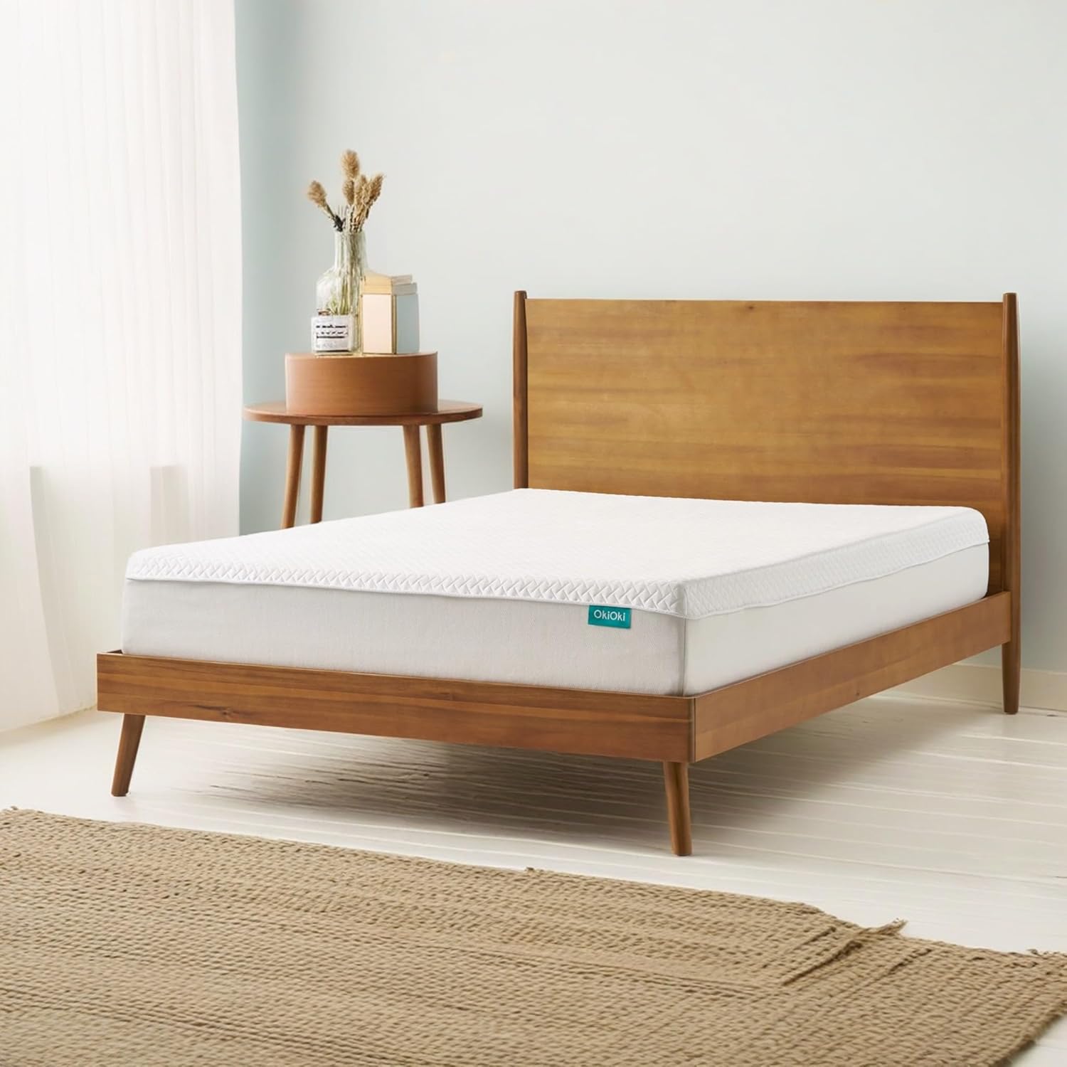GDFStudio Mid Century Natural Acacia Wood Bed,Natural Brown,King