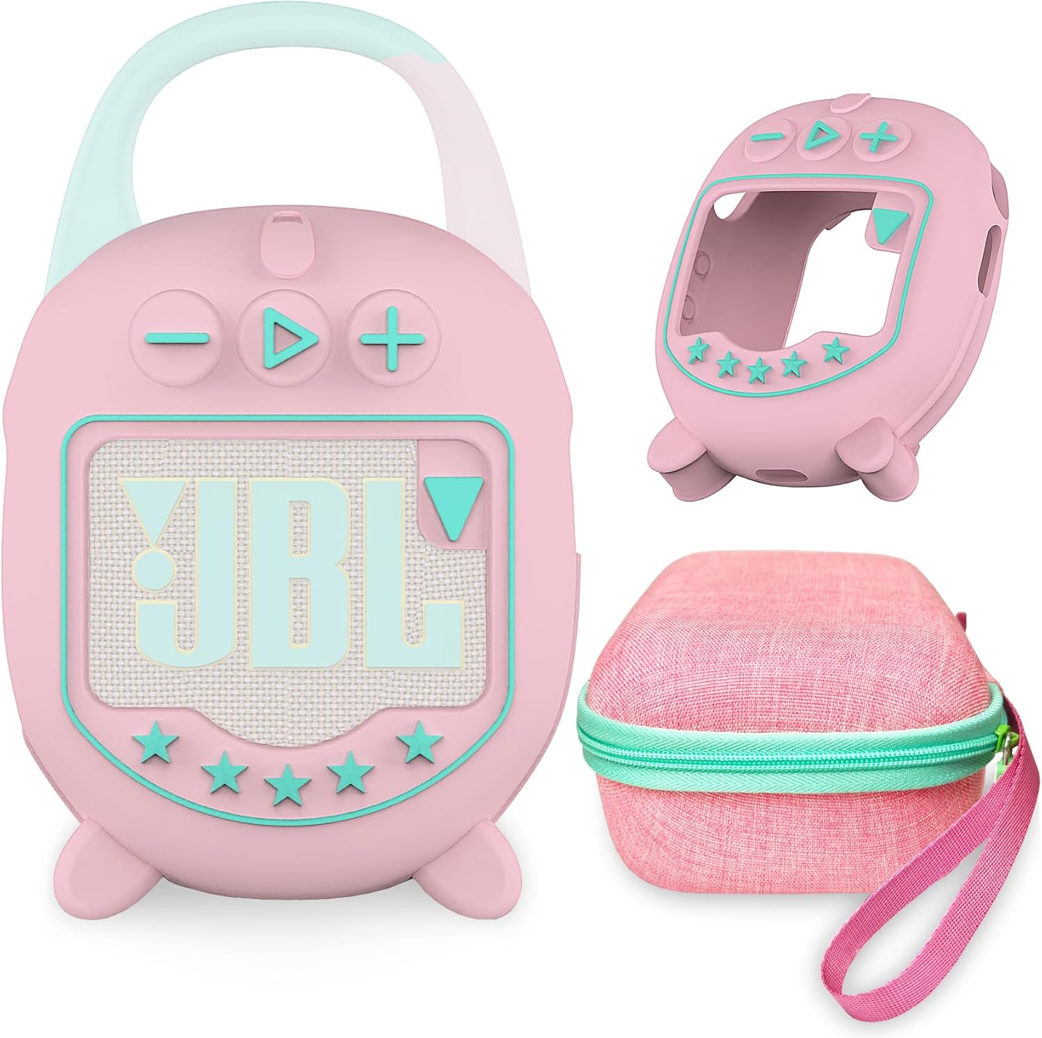 Hard Case and Silicone Cover for JBL Clip 5 Ultra Portable Bluetooth Speaker Accessories, Soft Silicone Case for JBL Clip 5 Speaker Stand Up Holder (Pink)