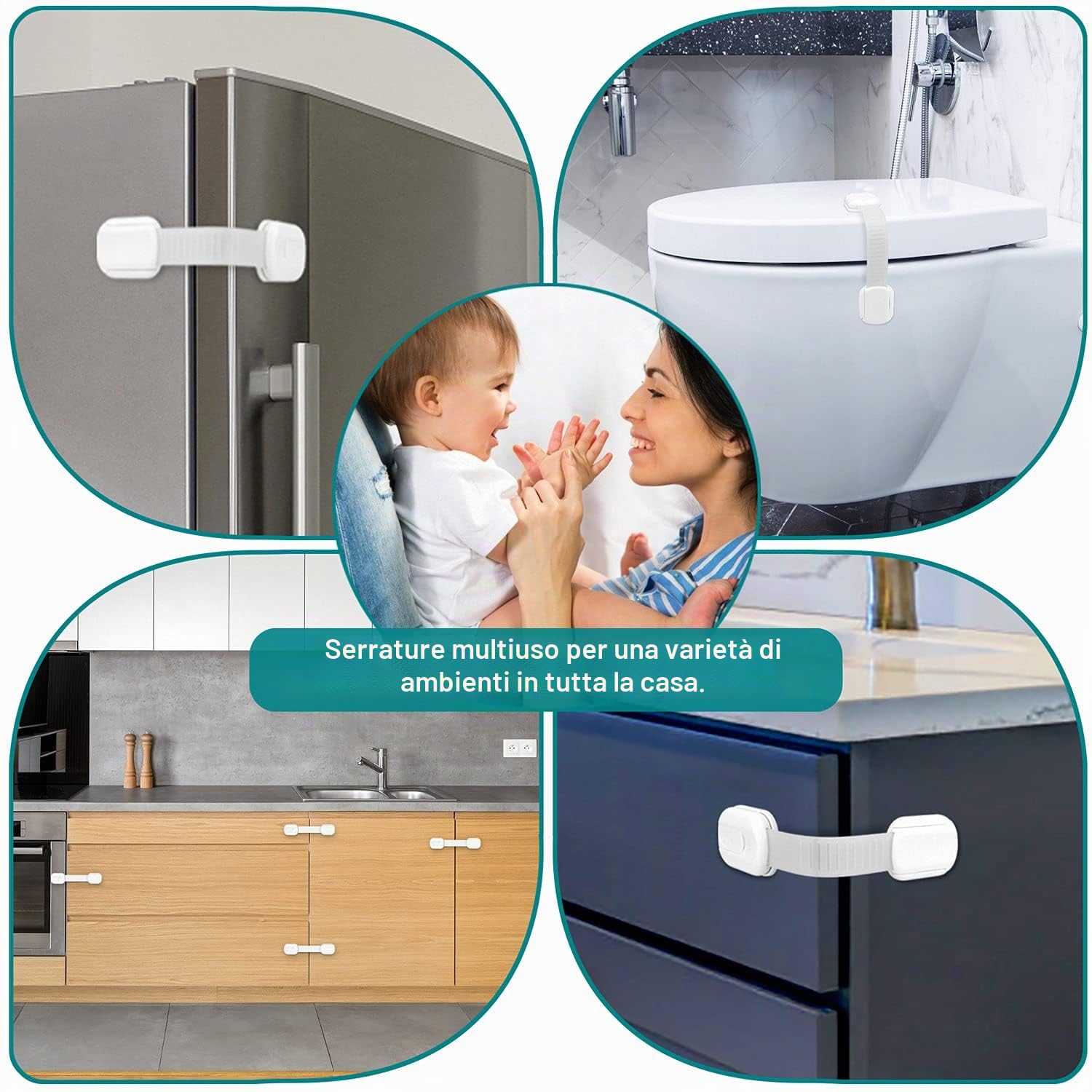 Kimsky Blocca Cassetti Bambini per Armadietto, Cassetto, Frigorifero, Sicurezza Senza Perforazione, Bianco