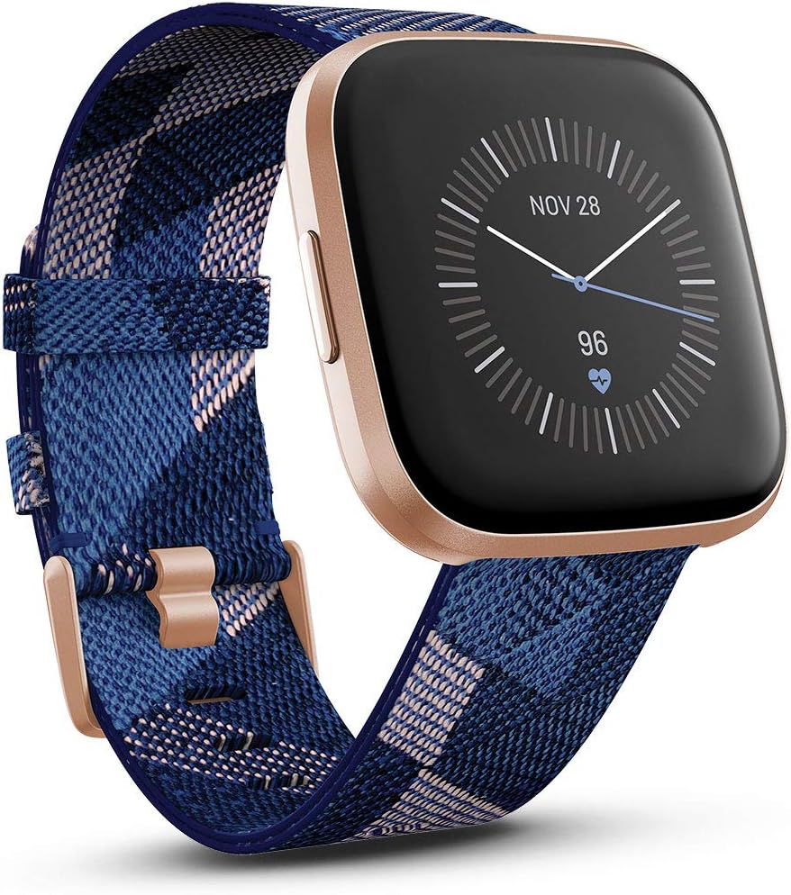 fitbit versa 2 health & fitness smartwatch with heart rate, music, alexa built-in, sleep & swim tracking - pink woven/copper rose