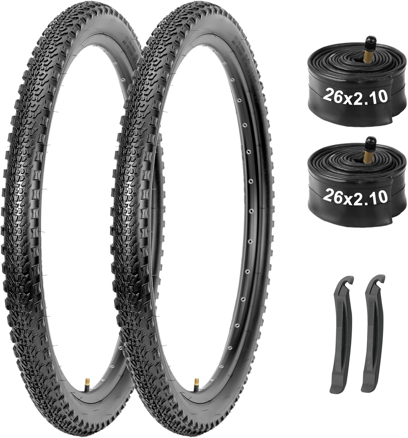 2-Pack Mountain Bike Tires & Tubes Set: 26/27.5/29-Inch Puncture-Protection MTB Tires with Heavy-Duty Butyl Inner Tubes & Tire Levers for Off-Road Cycling