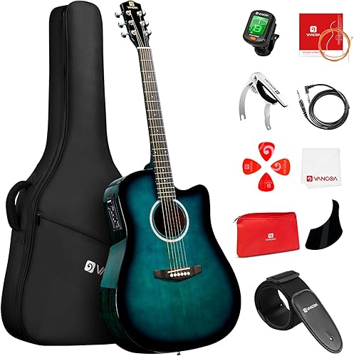 Miniatura 9 de Vangoa Kit de guitarra acústica eléctrica para principiantes y adultos, juego de guitarra acústica de tamaño completo con bolsa de pastillas