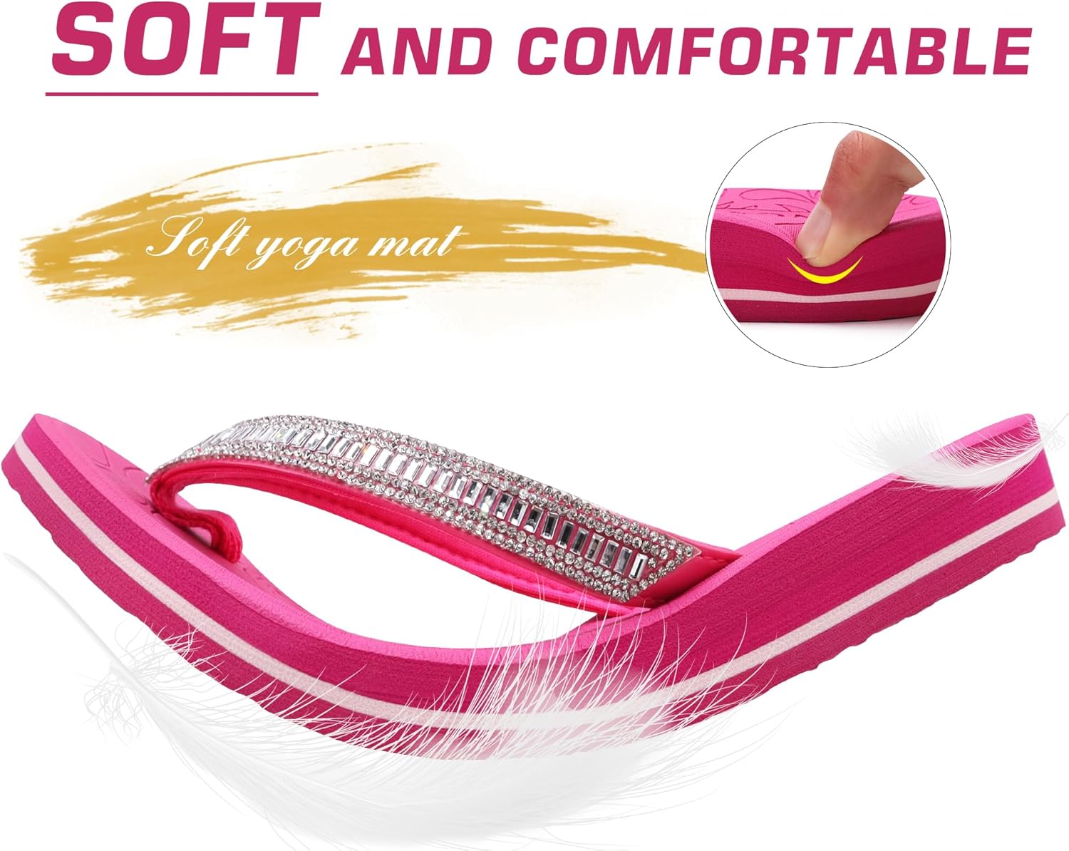 ONCAI Women's Flip Flops with Rhinestone, Arch Support Yoga Mat Comfort Walking Summer Beach Thong Sandals with Plantar Fasciitis Rubber Soles US Size 5-11 - Image 5