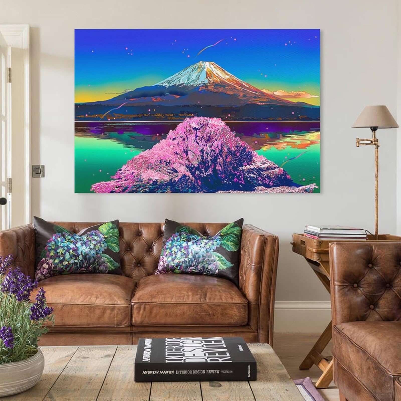 Amazon.co.jp: 鈴木英人《湖畔の桜富士》ポスター ウォールアート 部屋