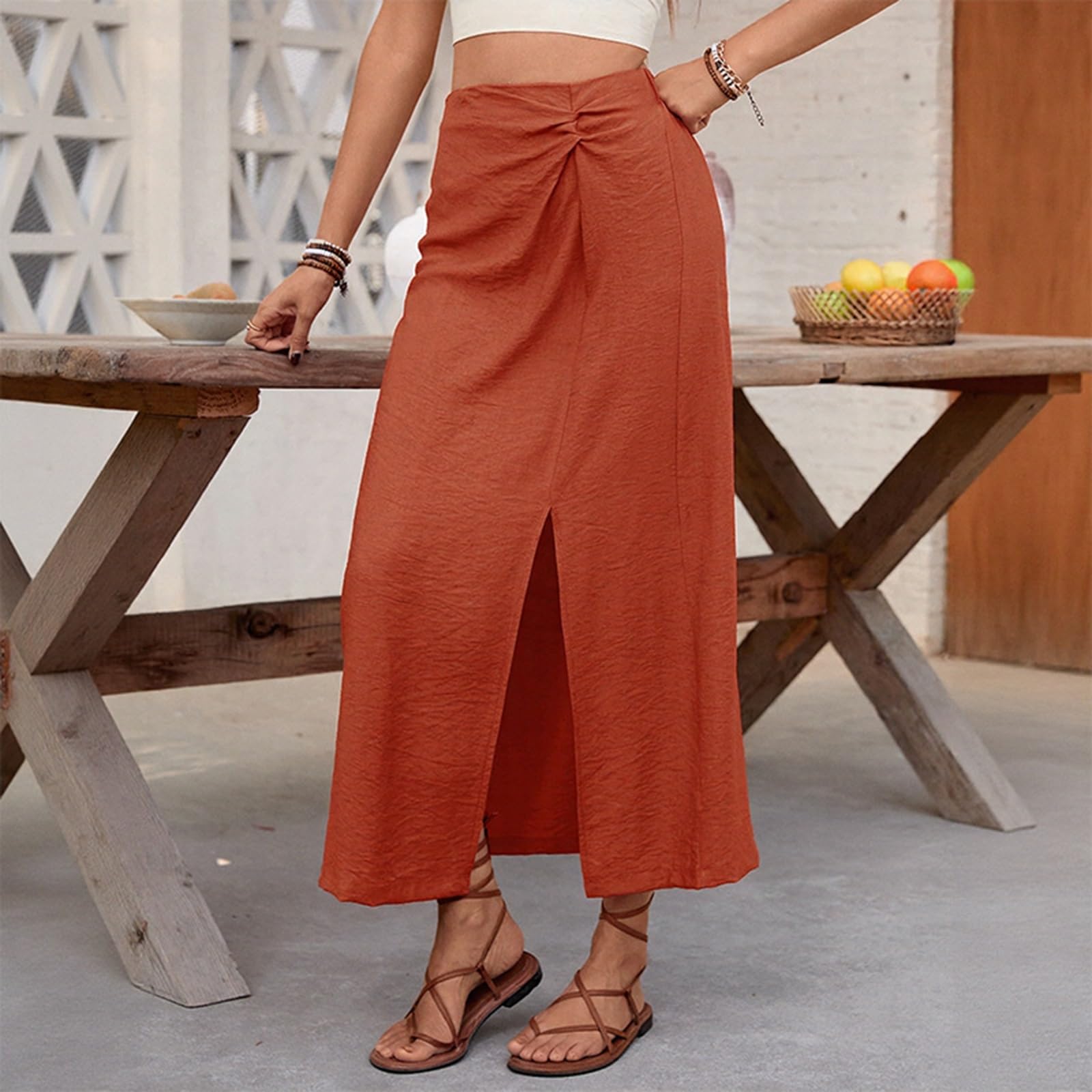 Gonna Midi da Donna Arricciature E Chiusura Incrociata | Gonna A Tubino, Casual Le Vacanze Estive Al Mare