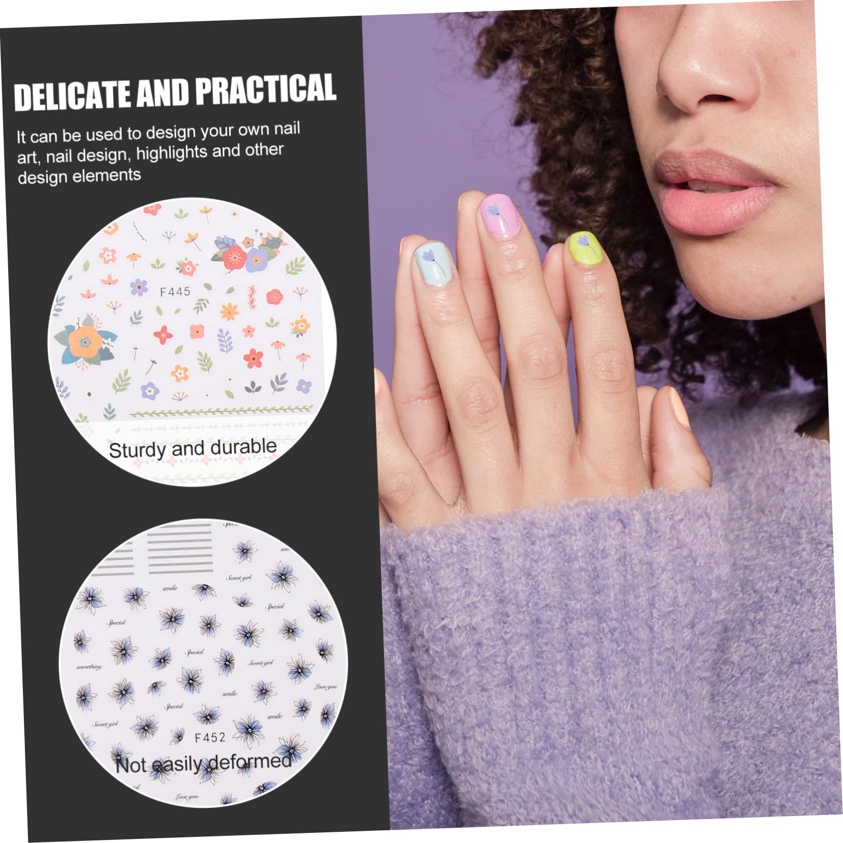 Healeved 18pezzi Adesivi Per Unghie Fiori Decorativi Nail Art Per Manicure Creativa e Decorazioni Eleganti Per Unghie e Accessori