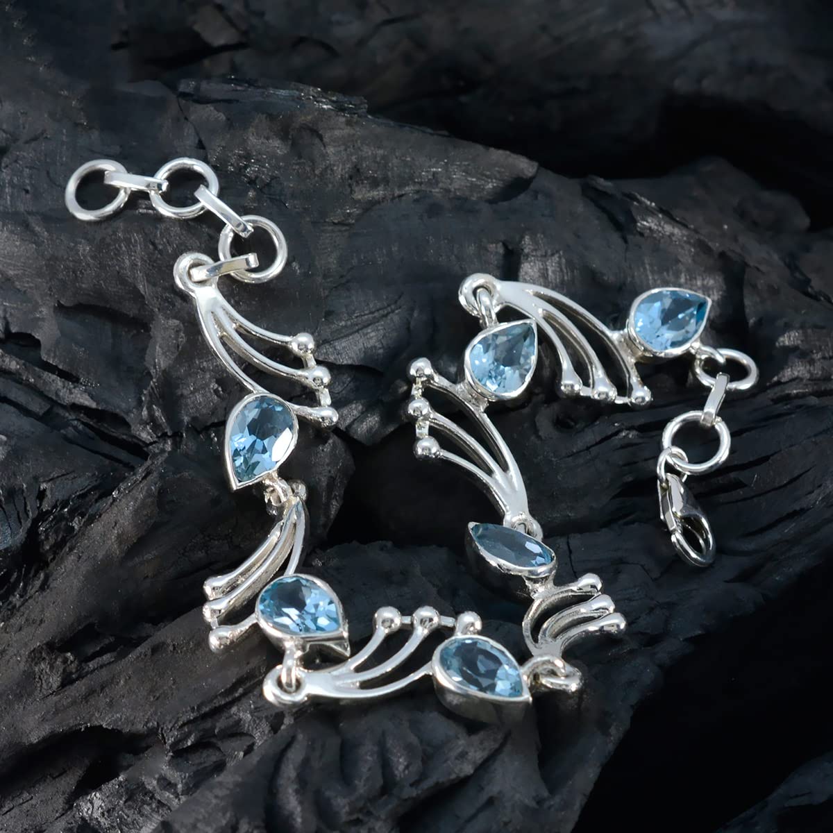 925 Bracciale in argento sterling Topazio blu Pietra preziosa Mese di dicembre Bracciale astrologia Sagittario - gioielli unici Link Charm Bracciale regalo per amico