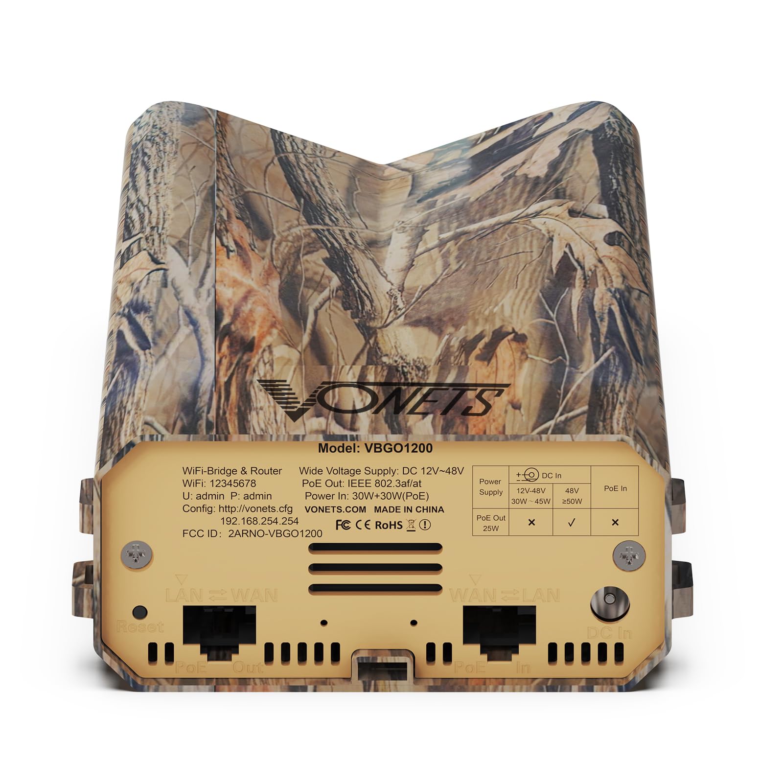 VONETS VBGO1200 Pont WiFi d'extérieur industriel 1200 Mbps double bande longue distance avec Gigabit Ethernet et PoE, boîtier de camouflage pour caméras de surveillance extérieures, réseaux de