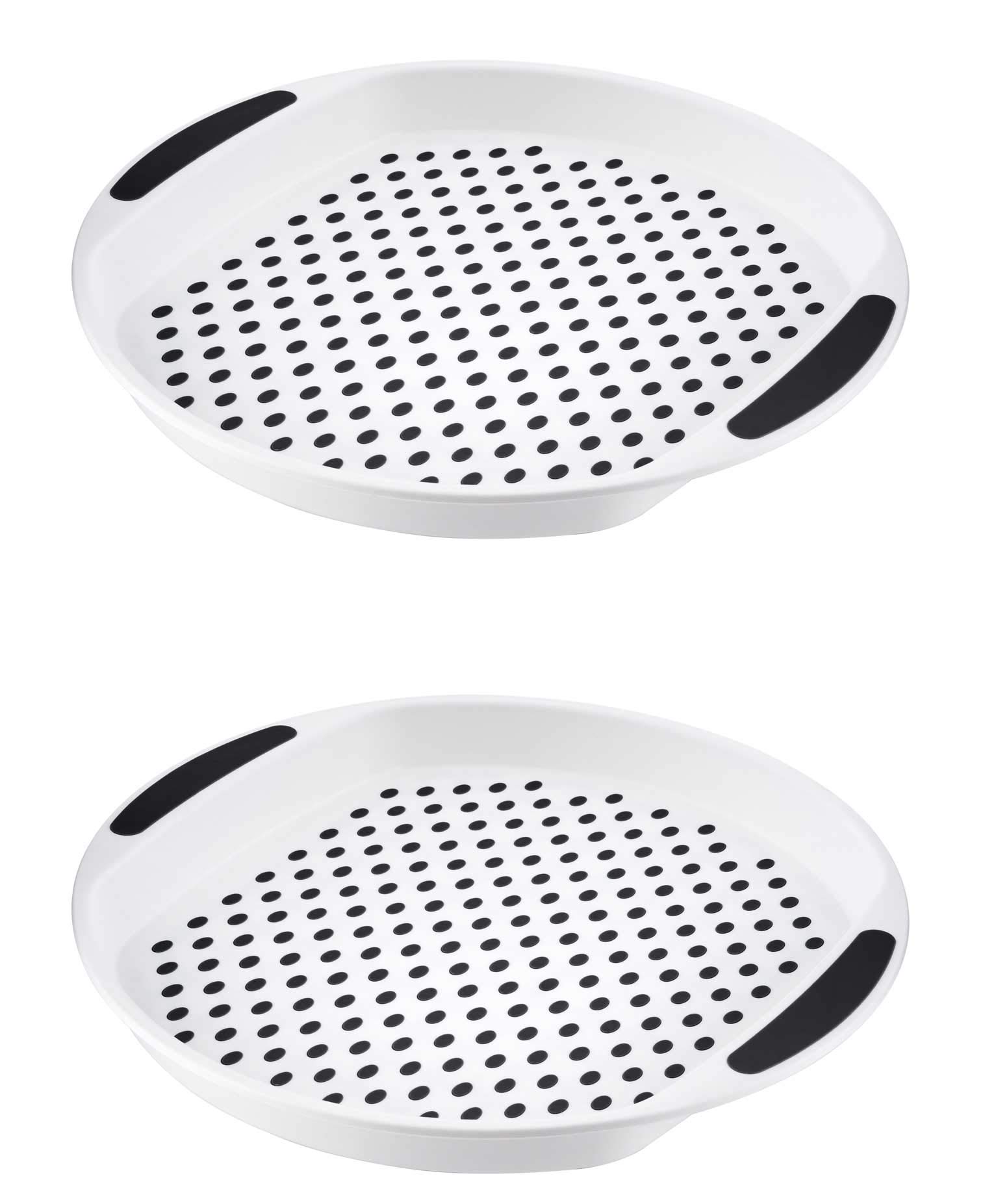 HOMESHOPA Set of 2 Anti-Slip Round Serving Trays, 40x4 cm Black & Black Non-Slip Top Bottom Plastic Dinner Drinks Tray with High Grip Rubber Surface, Easy Grip Handles, Food & Tea Serving Platters