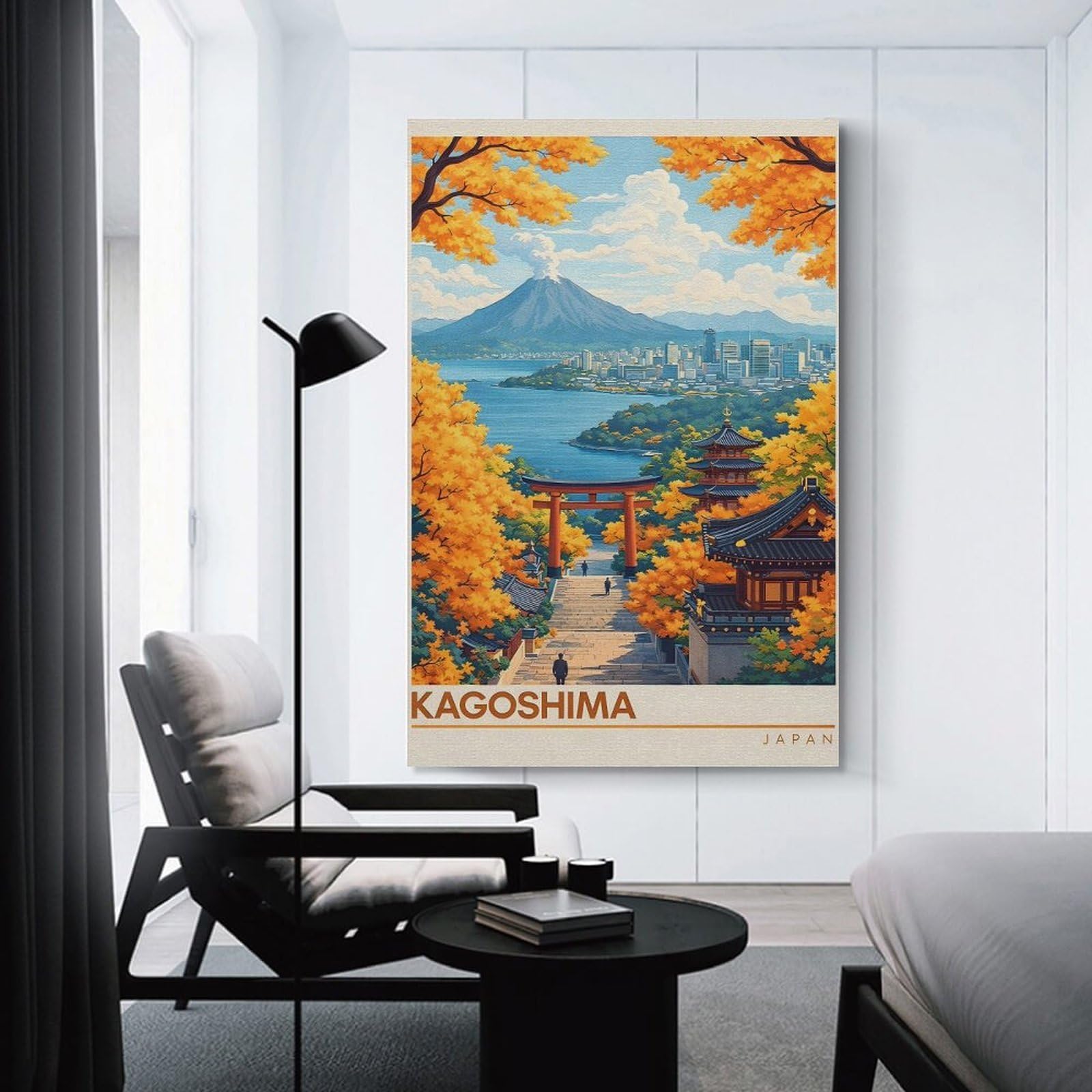 Junmoney Kagoshima Travel Canvas Wall Picture 16x24inch(40x60cm), for Study, Office Or Focused Interiors, Home Office Artwork with Decorative Appeal