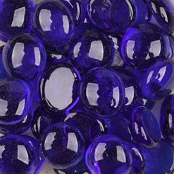 LiFschal Flat Glass Marbles, Royal Blue, 32-37PCS, 200G 0.45LB, Crystal Clear Glass, Perfect for Crafts & Home Decor