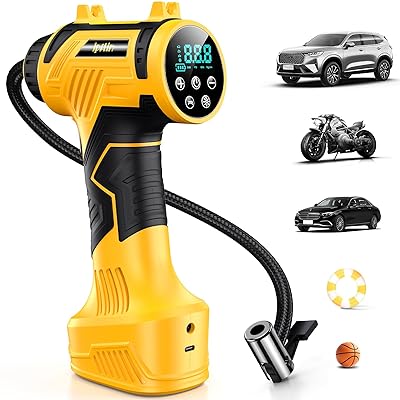 Tire Inflator Portable Air Compressor Built-in Battery - Corded/Cordless Tire Inflator - 9600 mAh & 12V DC, 2X Faster Inflation Handheld Air Compressor, 160PSI Air Pump for Car, SUV, Motorcycle, Ball
